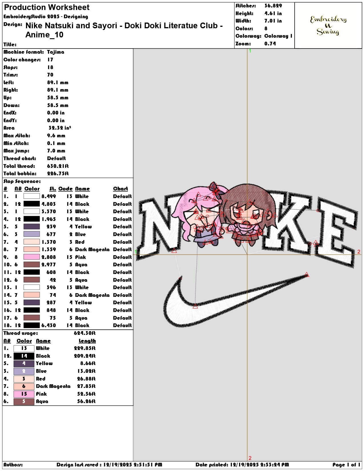 Nike Natsuki and Sayori Doki Doki Literatue Club Anime- Elegant embroidery design file - instant download — view 3