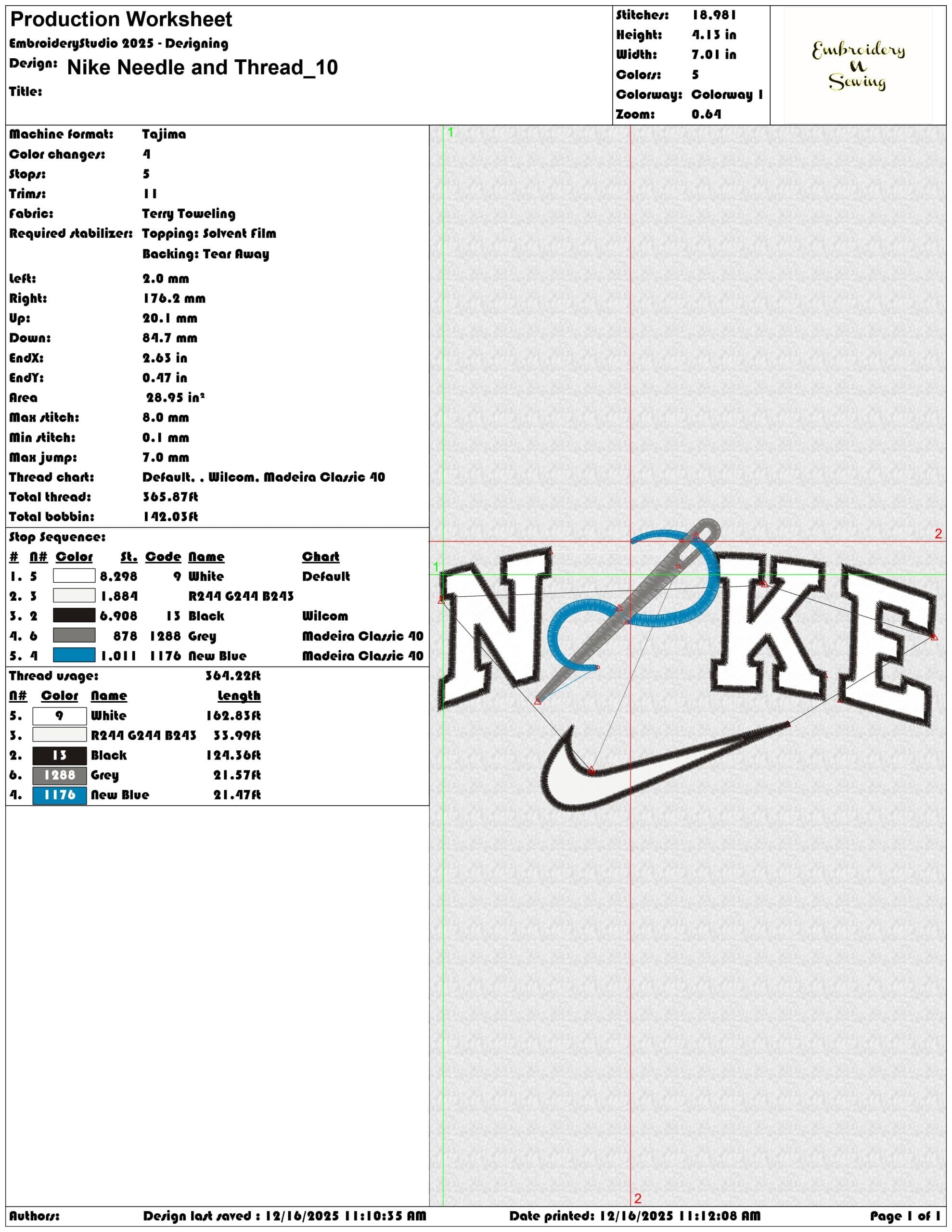Nike Needle and Thread- Elegant embroidery design file - instant download — view 3