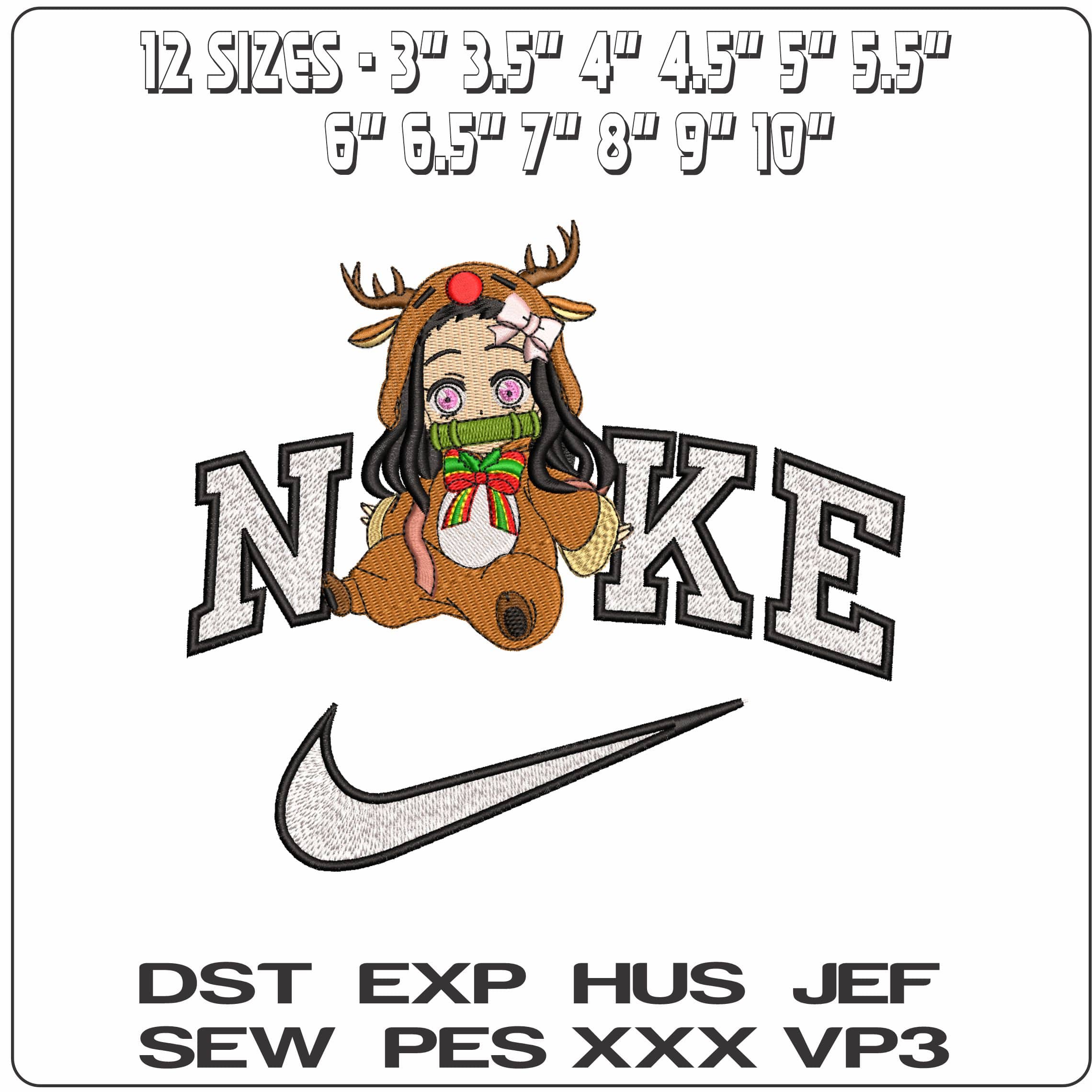 Nike Nezuko Christmas Reindeer Demon Slayer Anime- Elegant embroidery design file - instant download — view 2