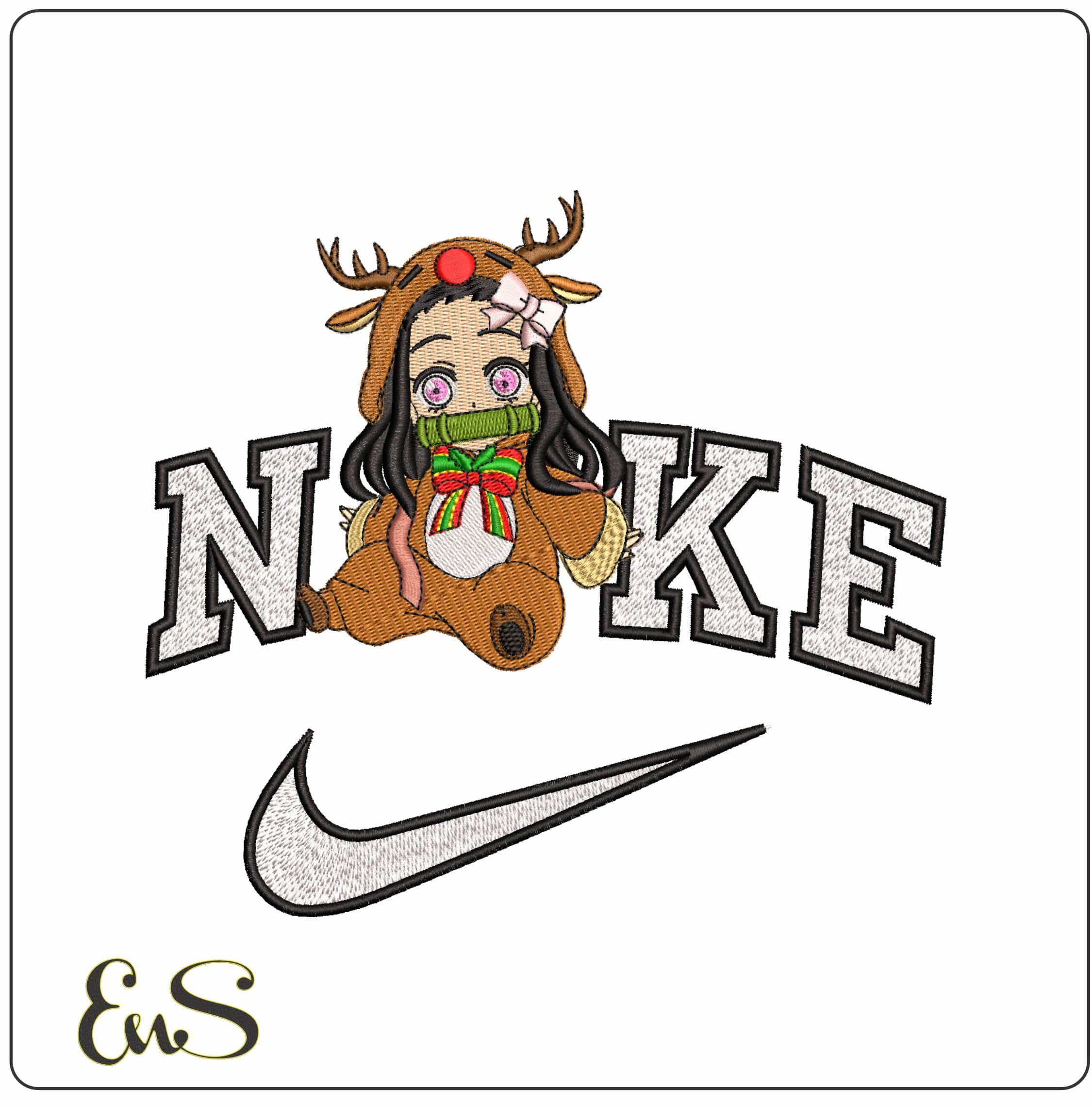 Nike Nezuko Christmas Reindeer Demon Slayer Anime- Elegant embroidery design file - instant download