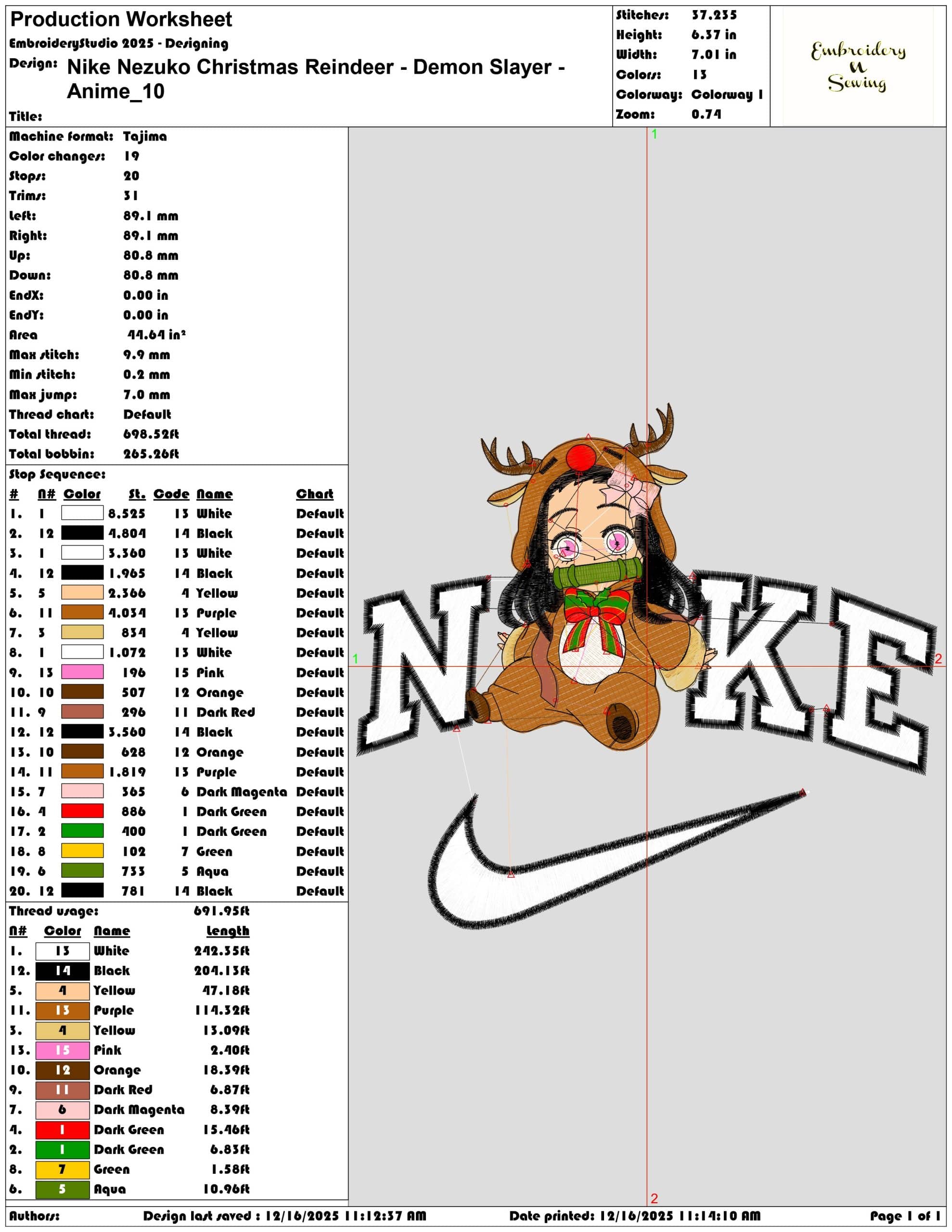 Nike Nezuko Christmas Reindeer Demon Slayer Anime- Elegant embroidery design file - instant download — view 3