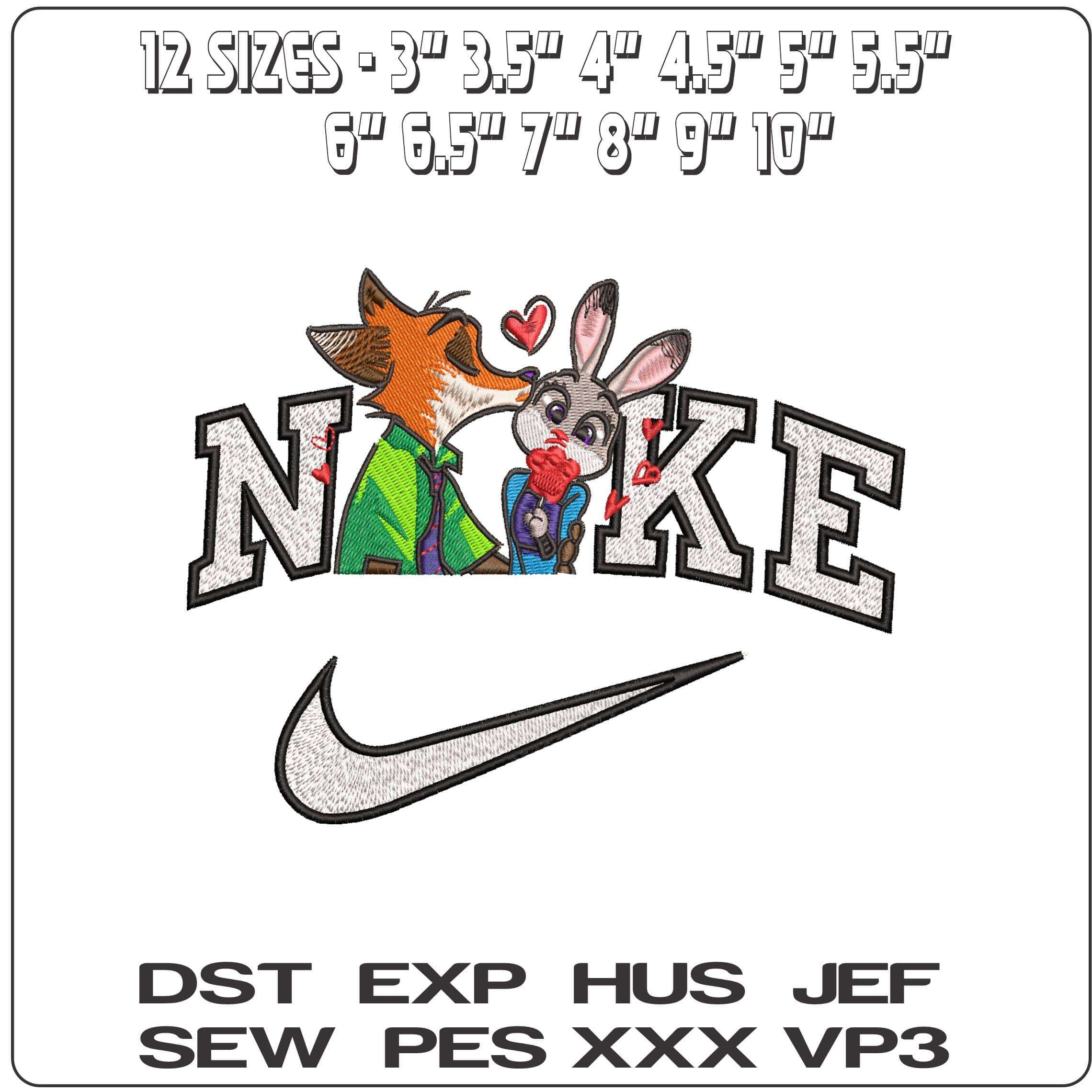 Nike Nick Wilde Fox and Judy Hopps Bunny Zootopia- Elegant embroidery design file - instant download — view 2