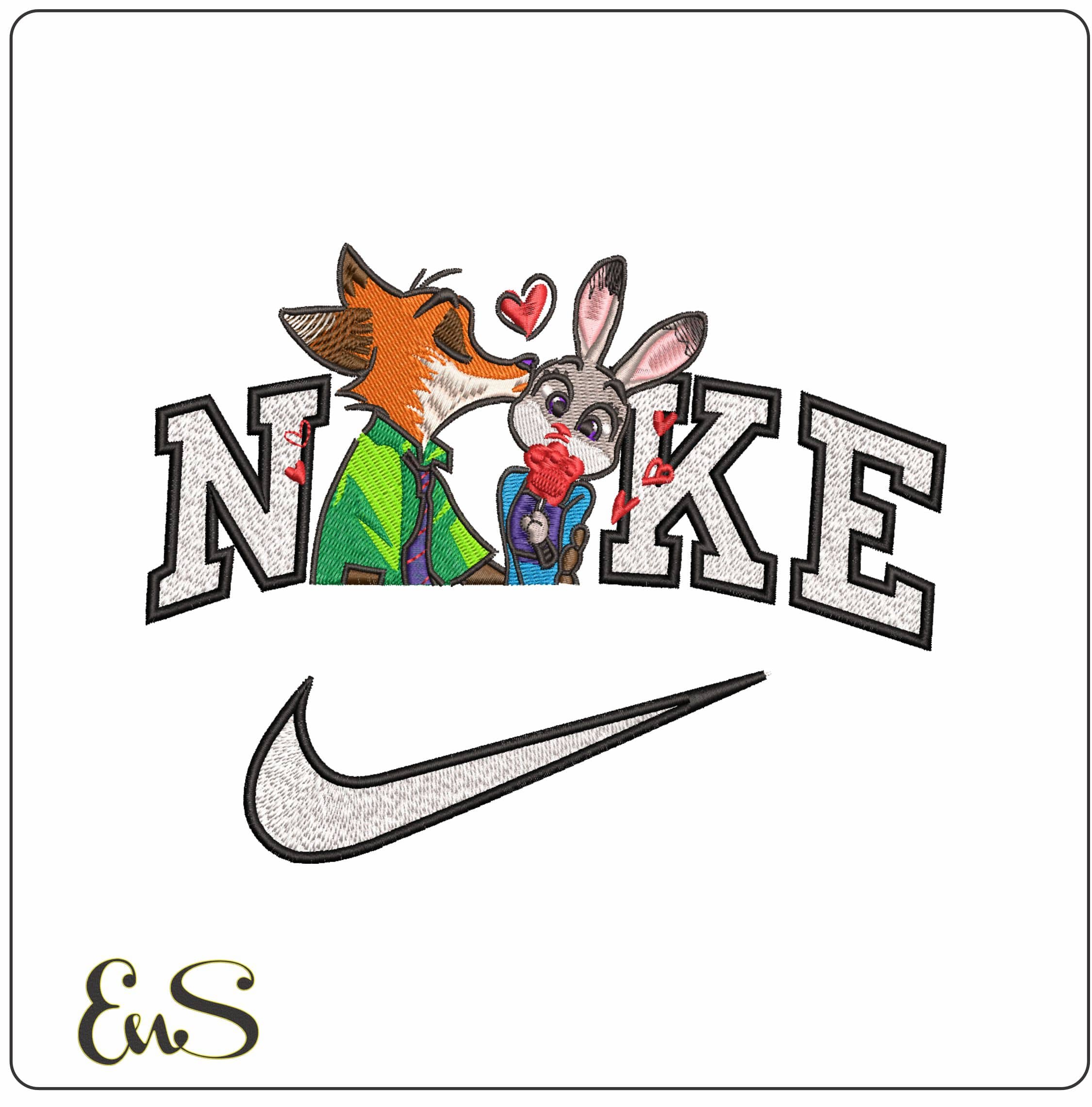 Nike Nick Wilde Fox and Judy Hopps Bunny Zootopia- Elegant embroidery design file - instant download