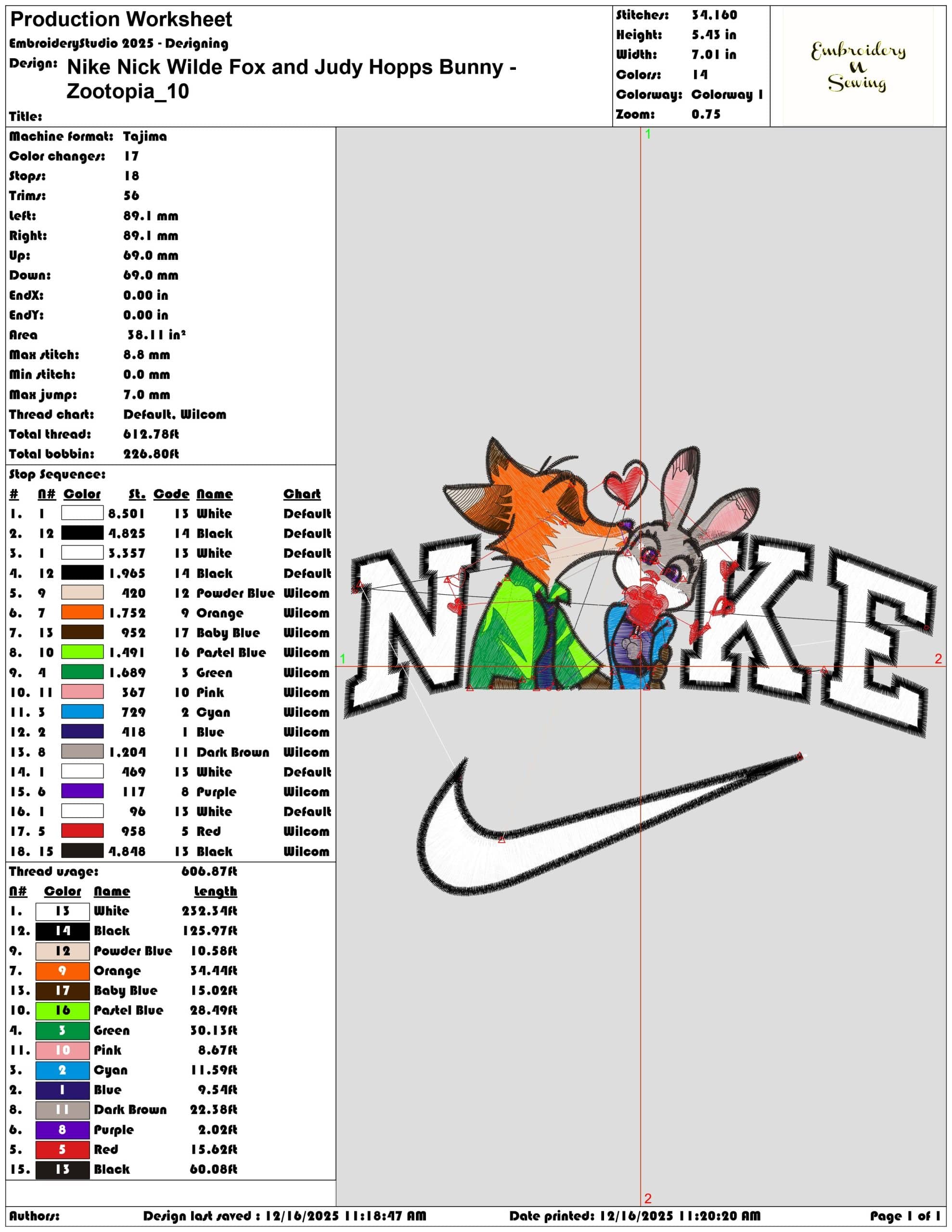 Nike Nick Wilde Fox and Judy Hopps Bunny Zootopia- Elegant embroidery design file - instant download — view 3