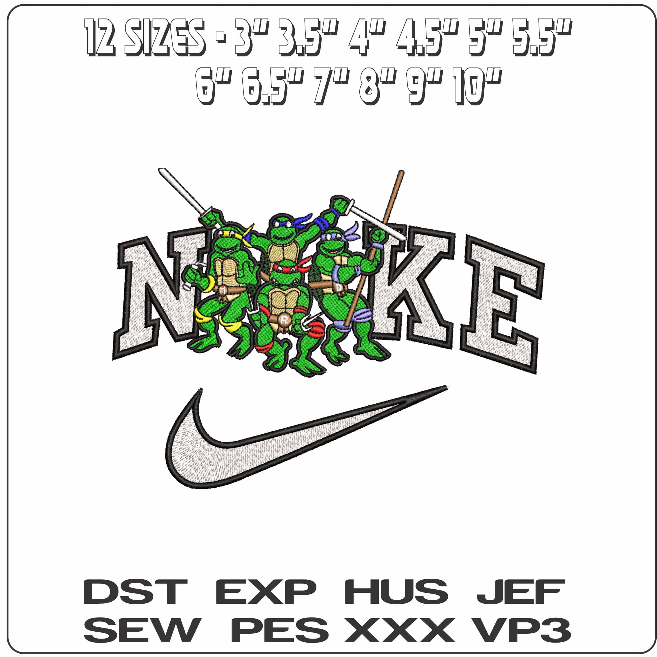 Nike Ninja Turtles- Elegant embroidery design file - instant download — view 2