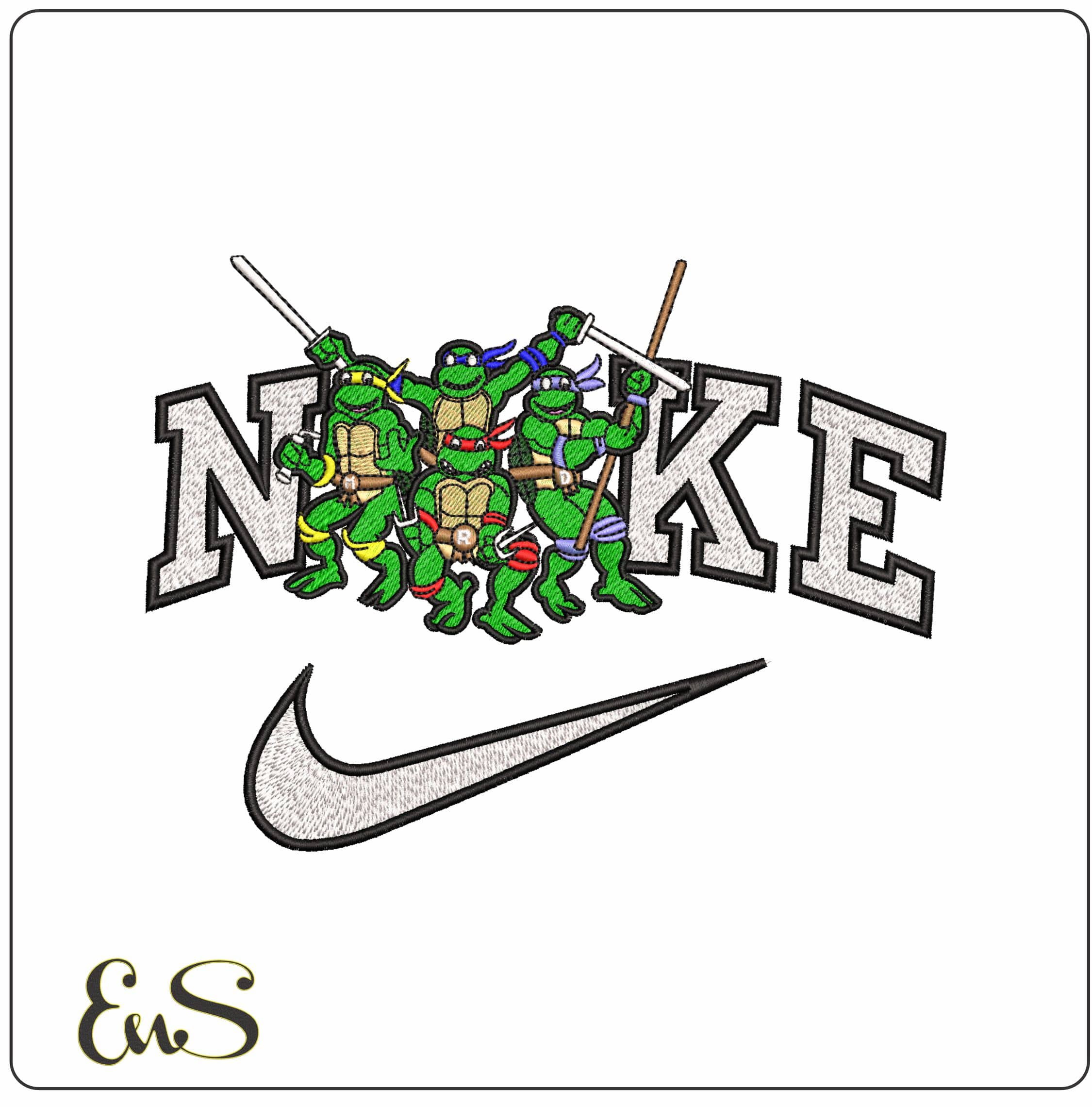 Nike Ninja Turtles- Elegant embroidery design file - instant download