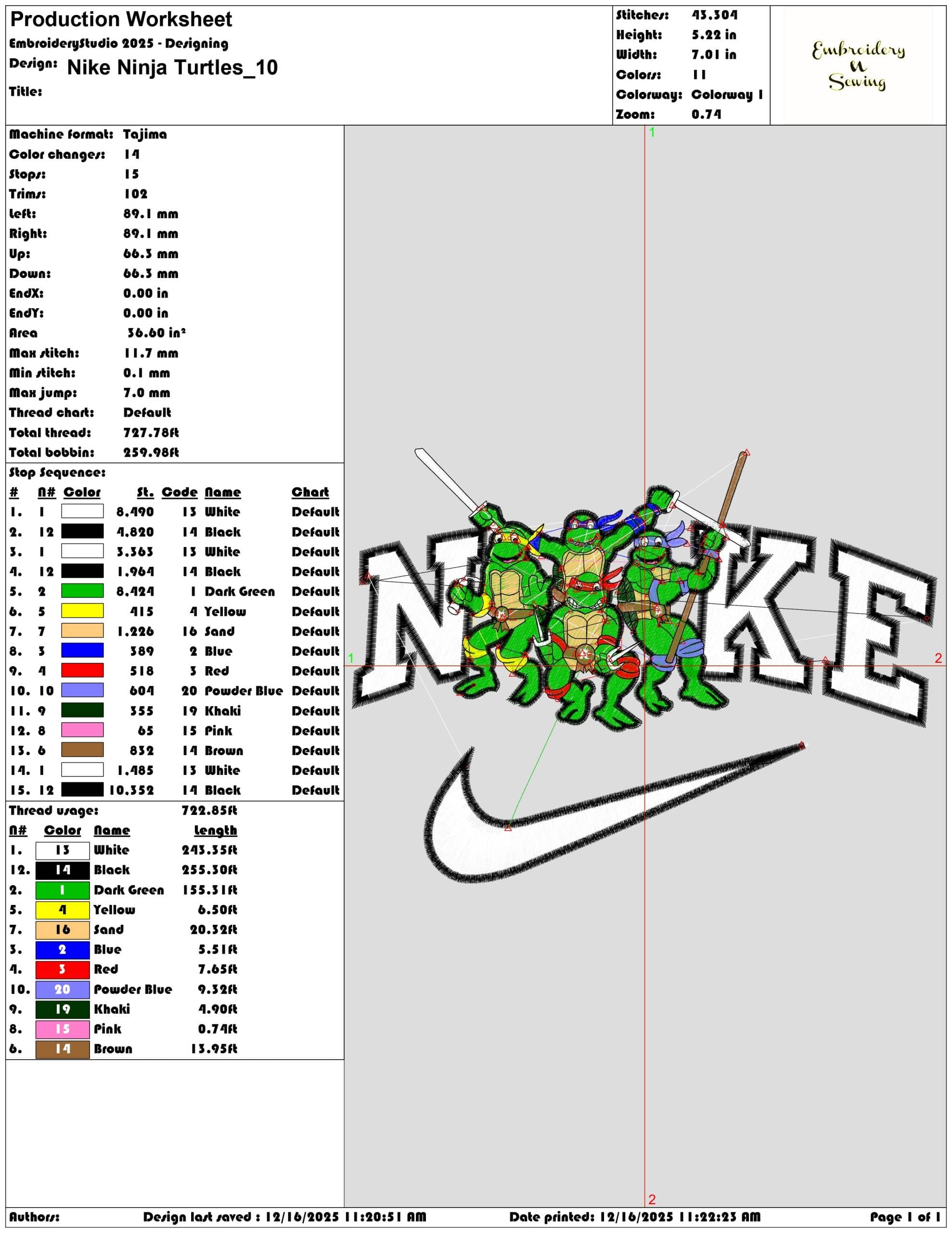 Nike Ninja Turtles- Elegant embroidery design file - instant download — view 3
