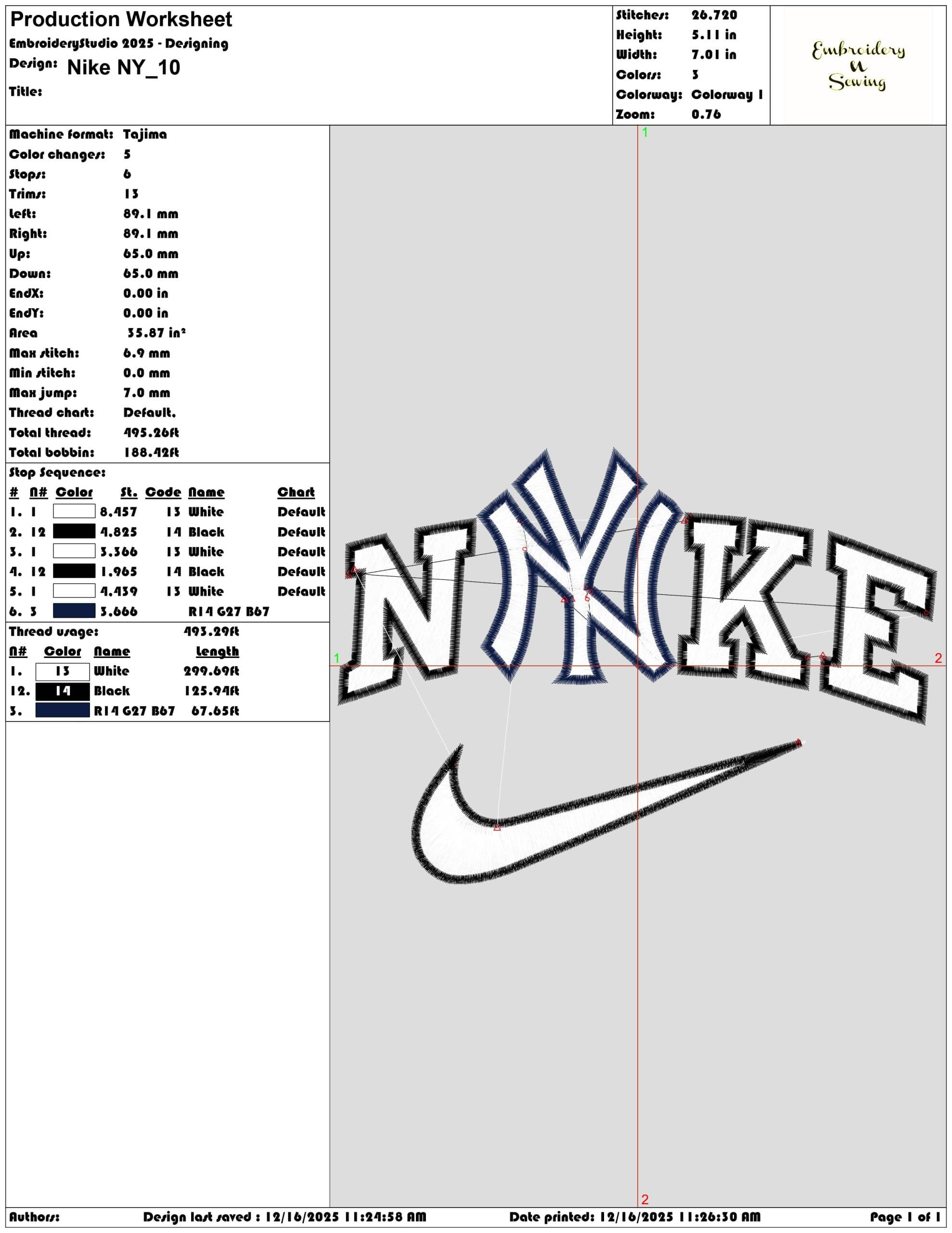 Nike NY- Elegant embroidery design file - instant download — view 3