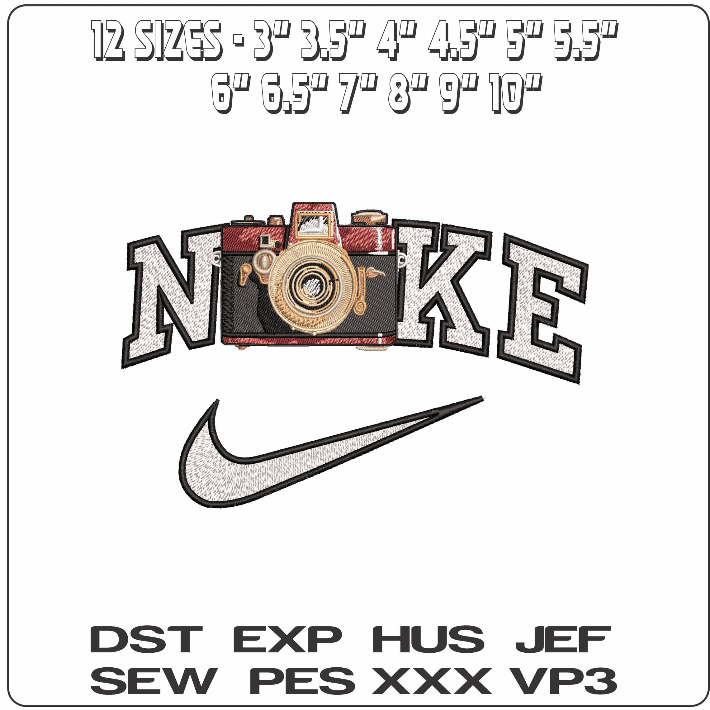 Nike Old Fashion Camera- Elegant embroidery design file - instant download — view 2