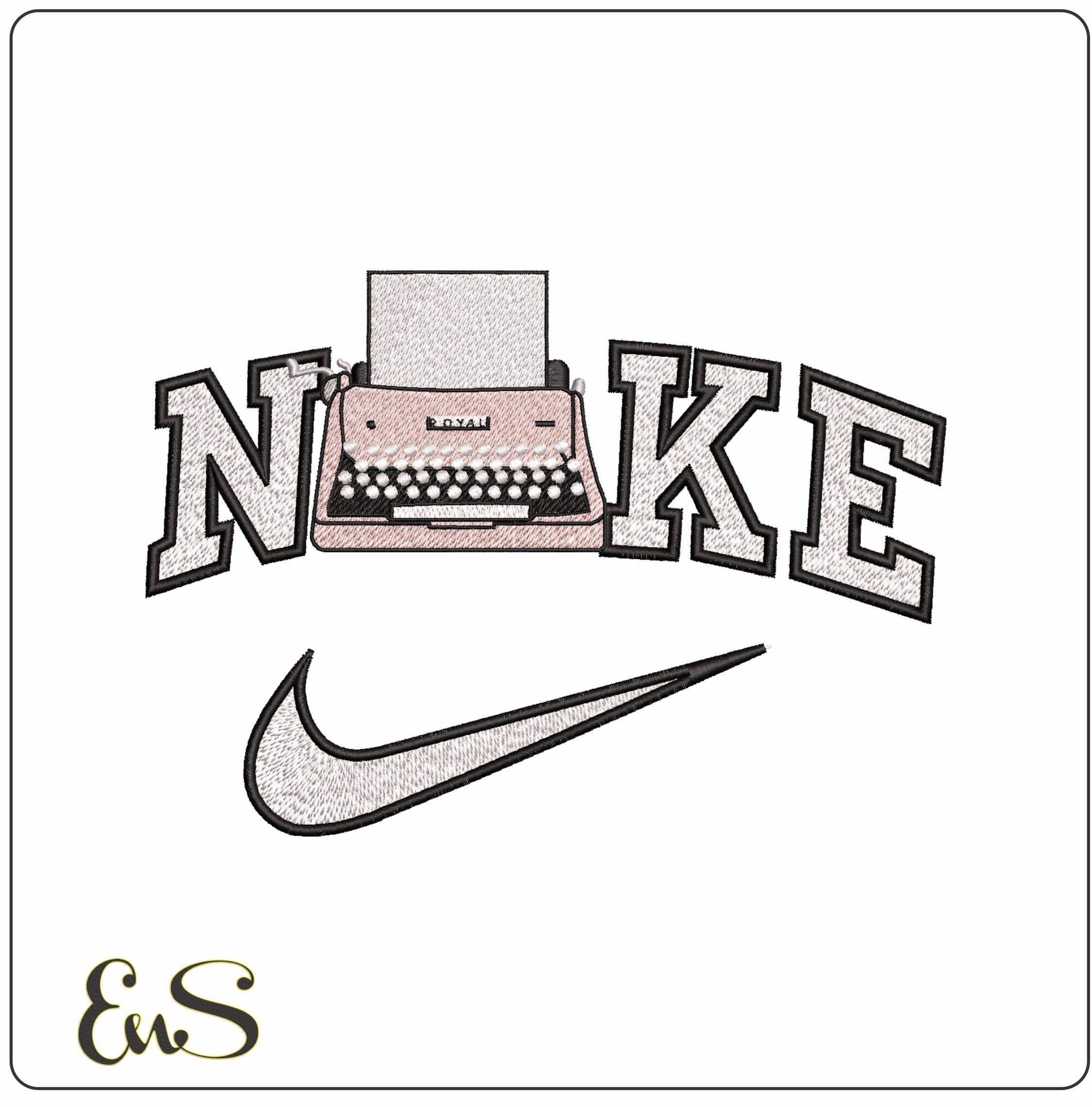 Nike Old Fashion Typewriter- Elegant embroidery design file - instant download