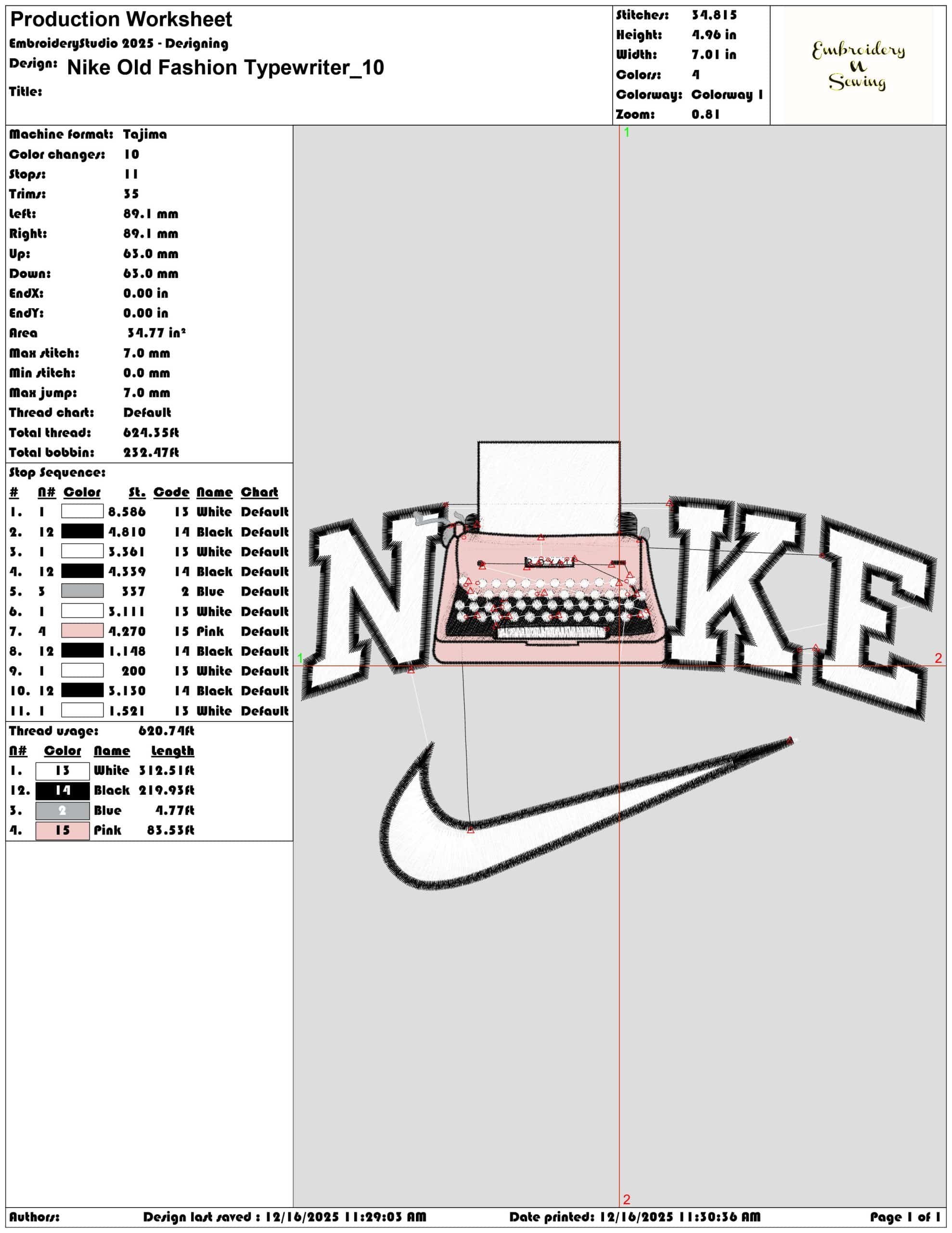 Nike Old Fashion Typewriter- Elegant embroidery design file - instant download — view 3
