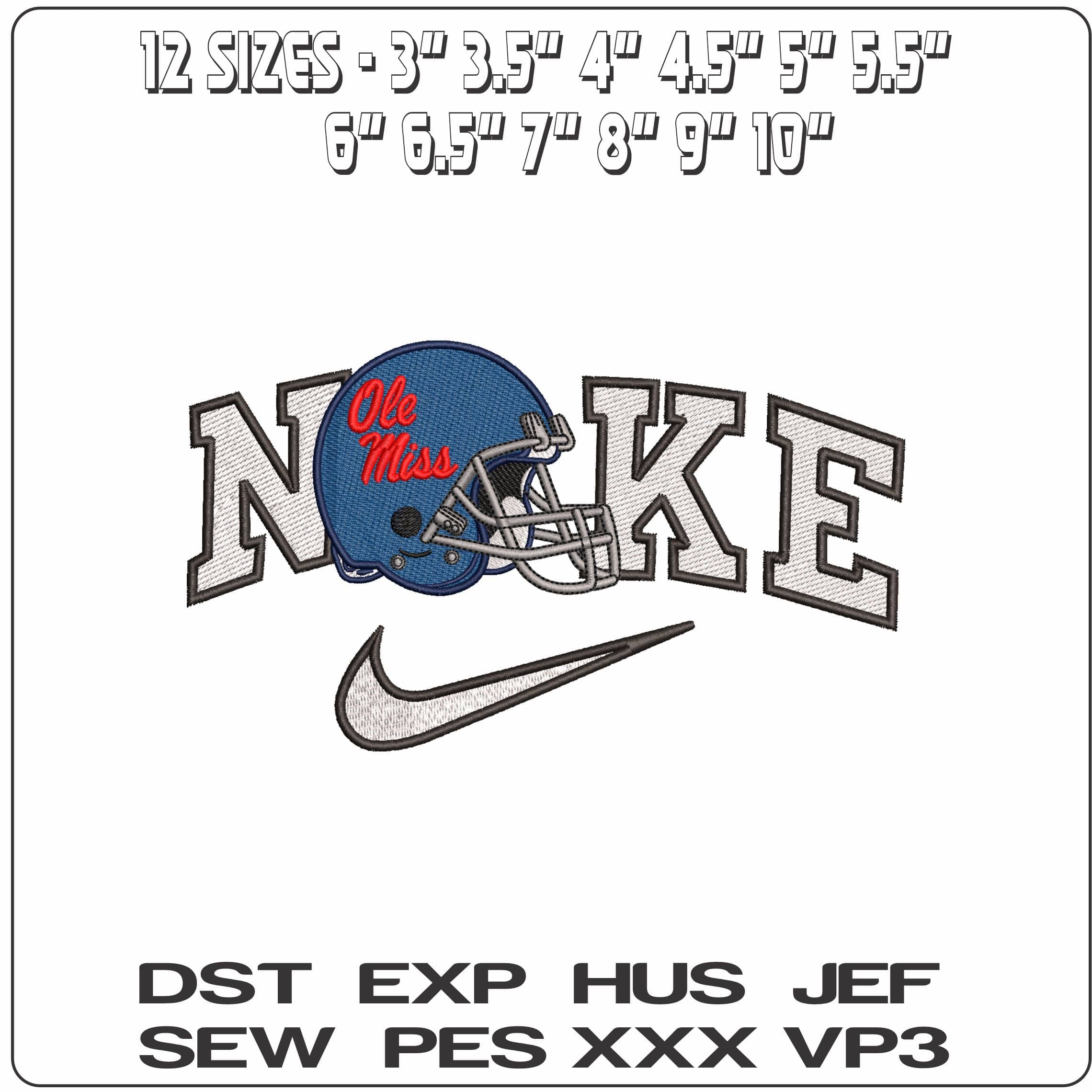 Nike Ole Miss Helmet- Elegant embroidery design file - instant download — view 2