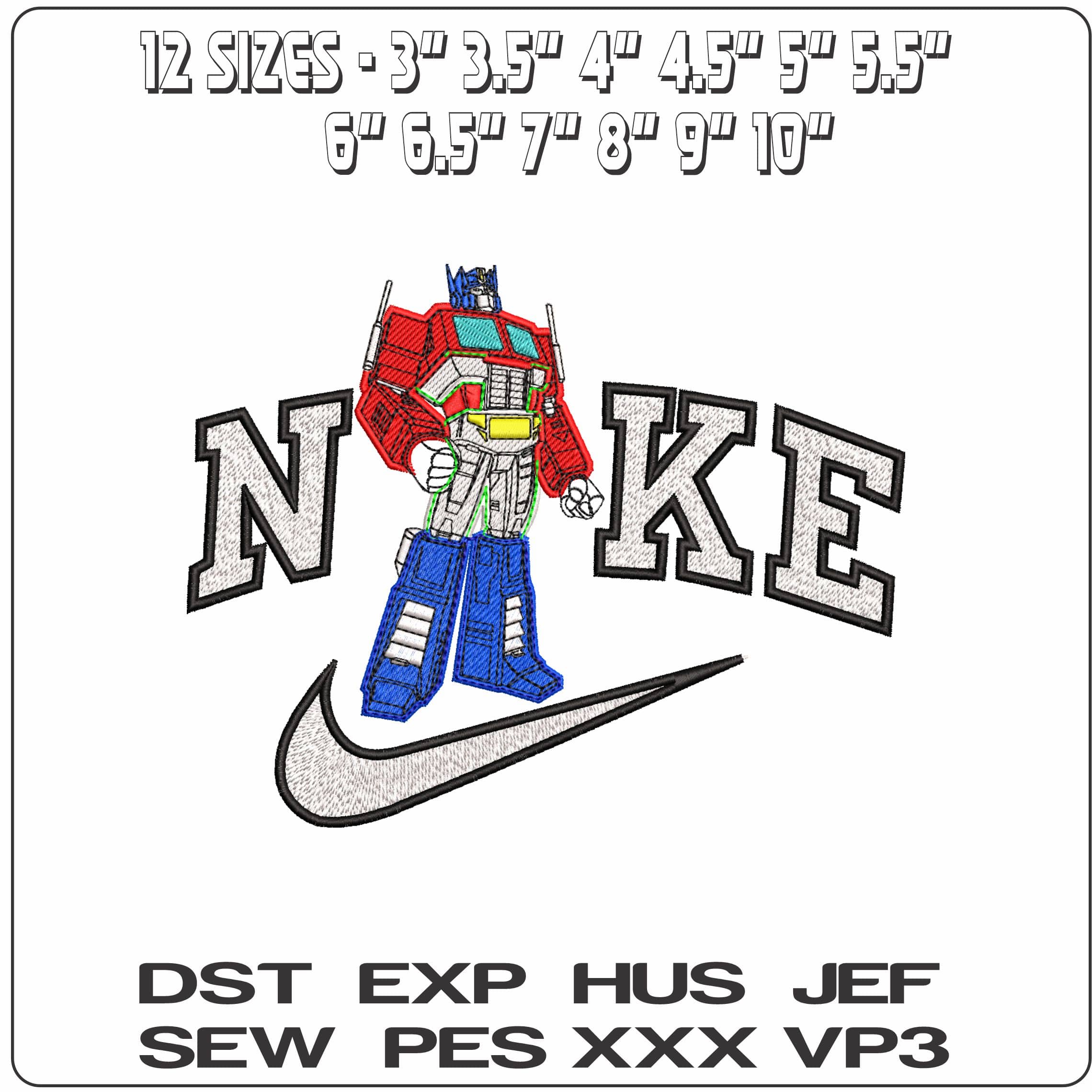 Nike Optimus Prime Transformers- Elegant embroidery design file - instant download — view 2