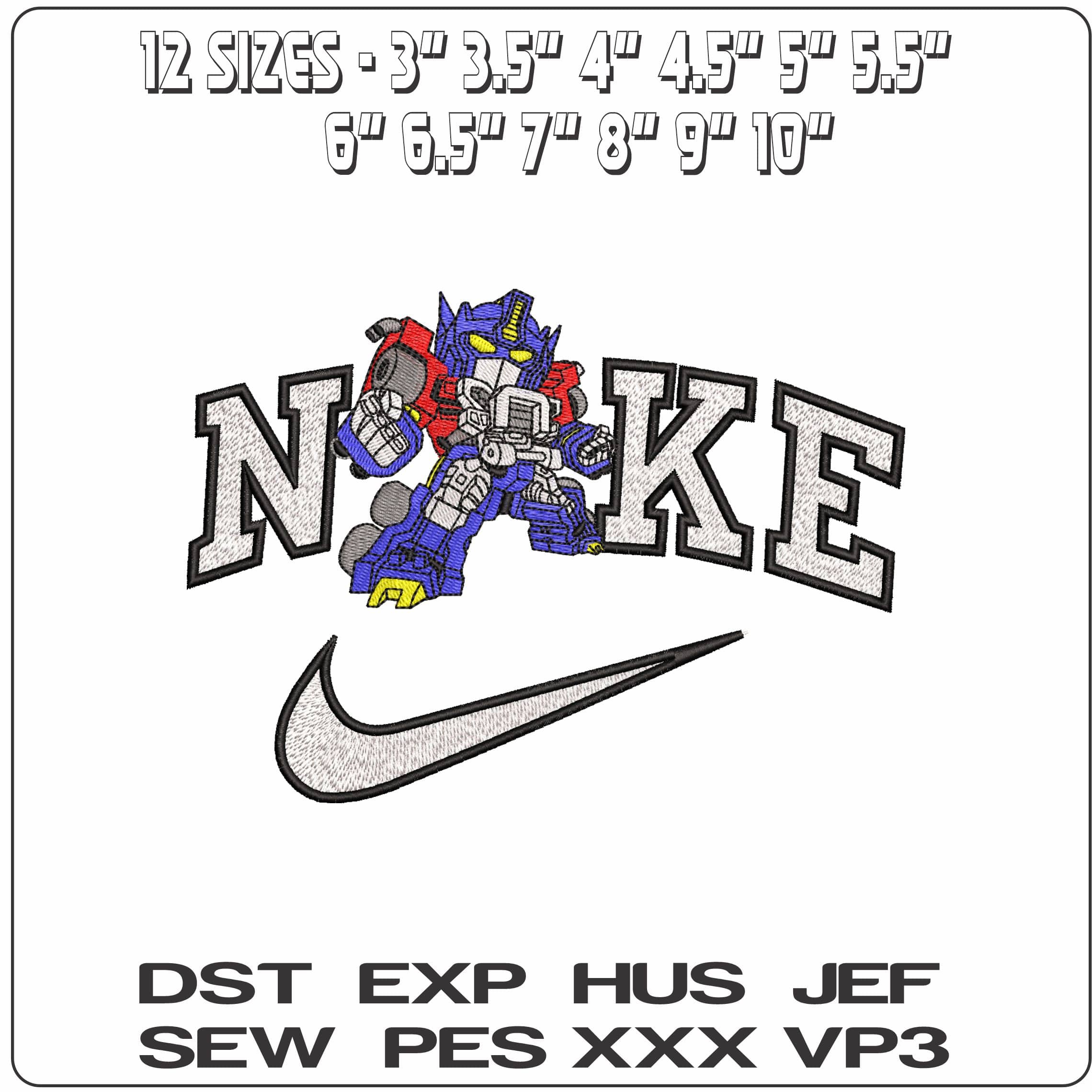 Nike Optimus Prime Chibli Transformers- Elegant embroidery design file - instant download — view 2
