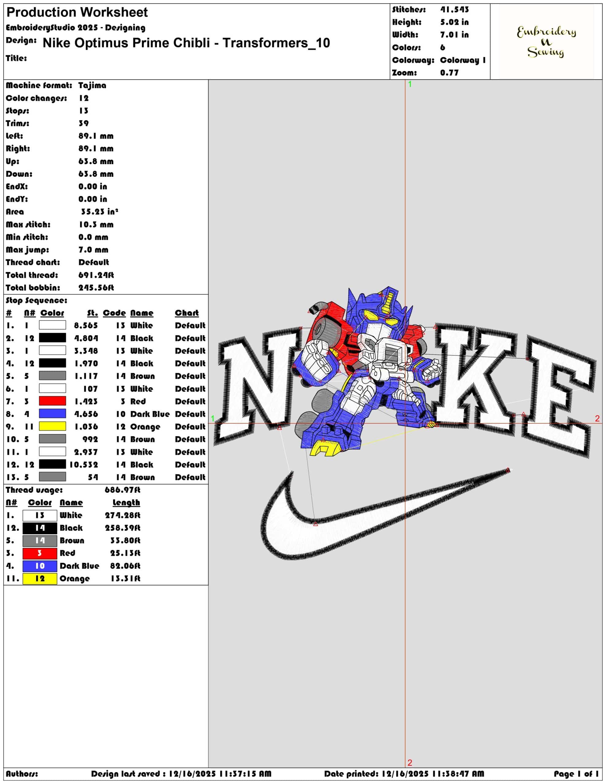 Nike Optimus Prime Chibli Transformers- Elegant embroidery design file - instant download — view 3