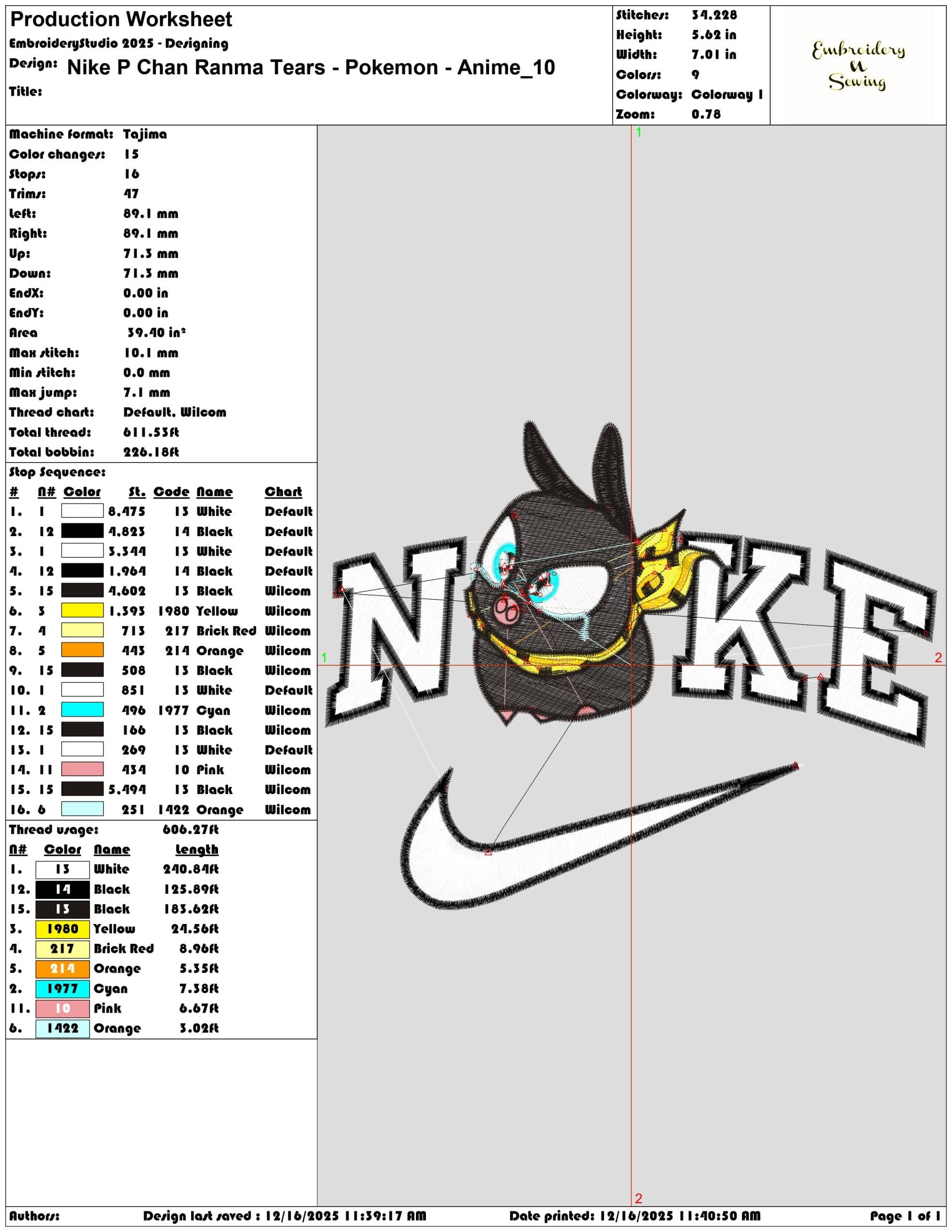 Nike P Chan Ranma Tears Pokemon Anime- Elegant embroidery design file - instant download — view 3