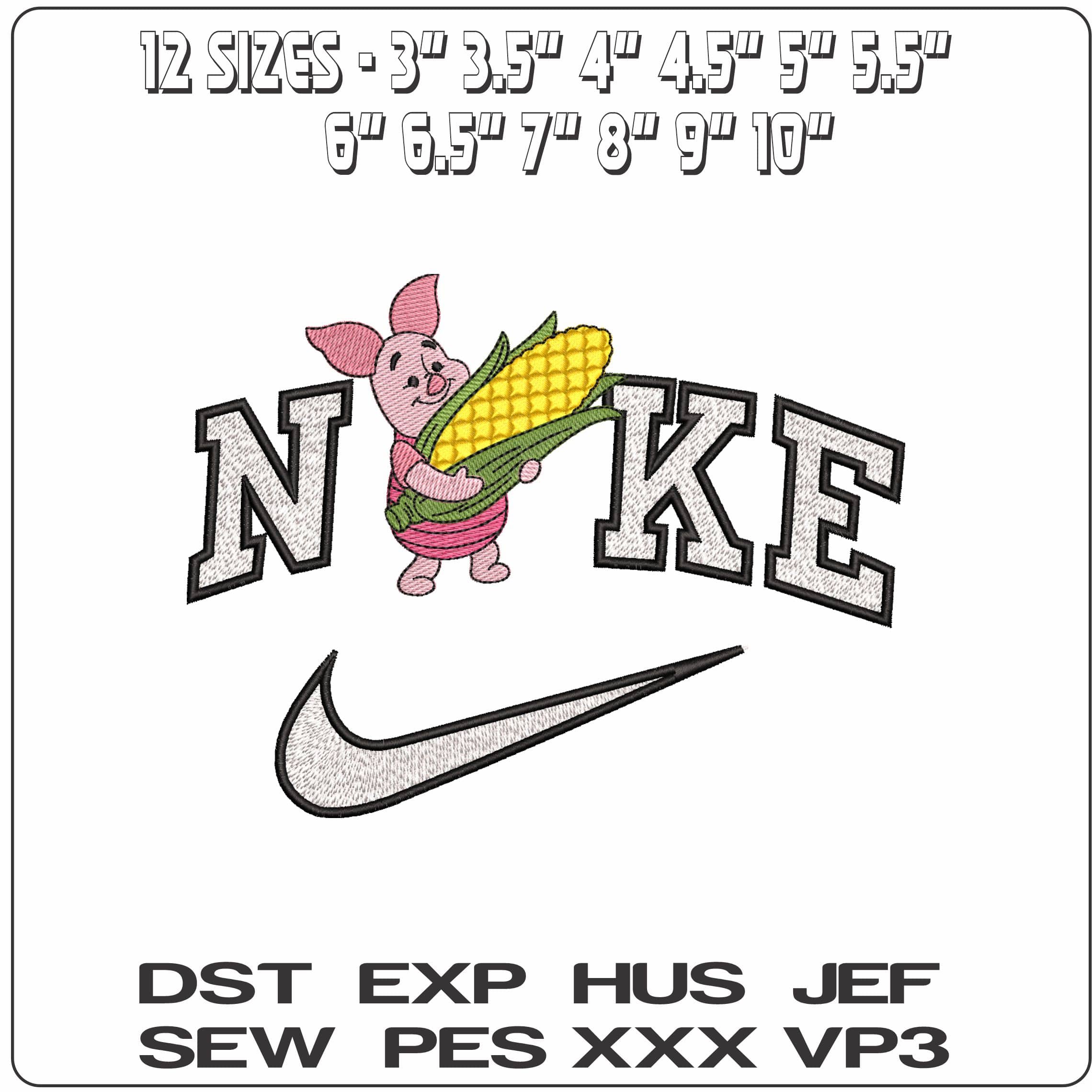 Nike Piglet with Ear of Corn- Elegant embroidery design file - instant download — view 2