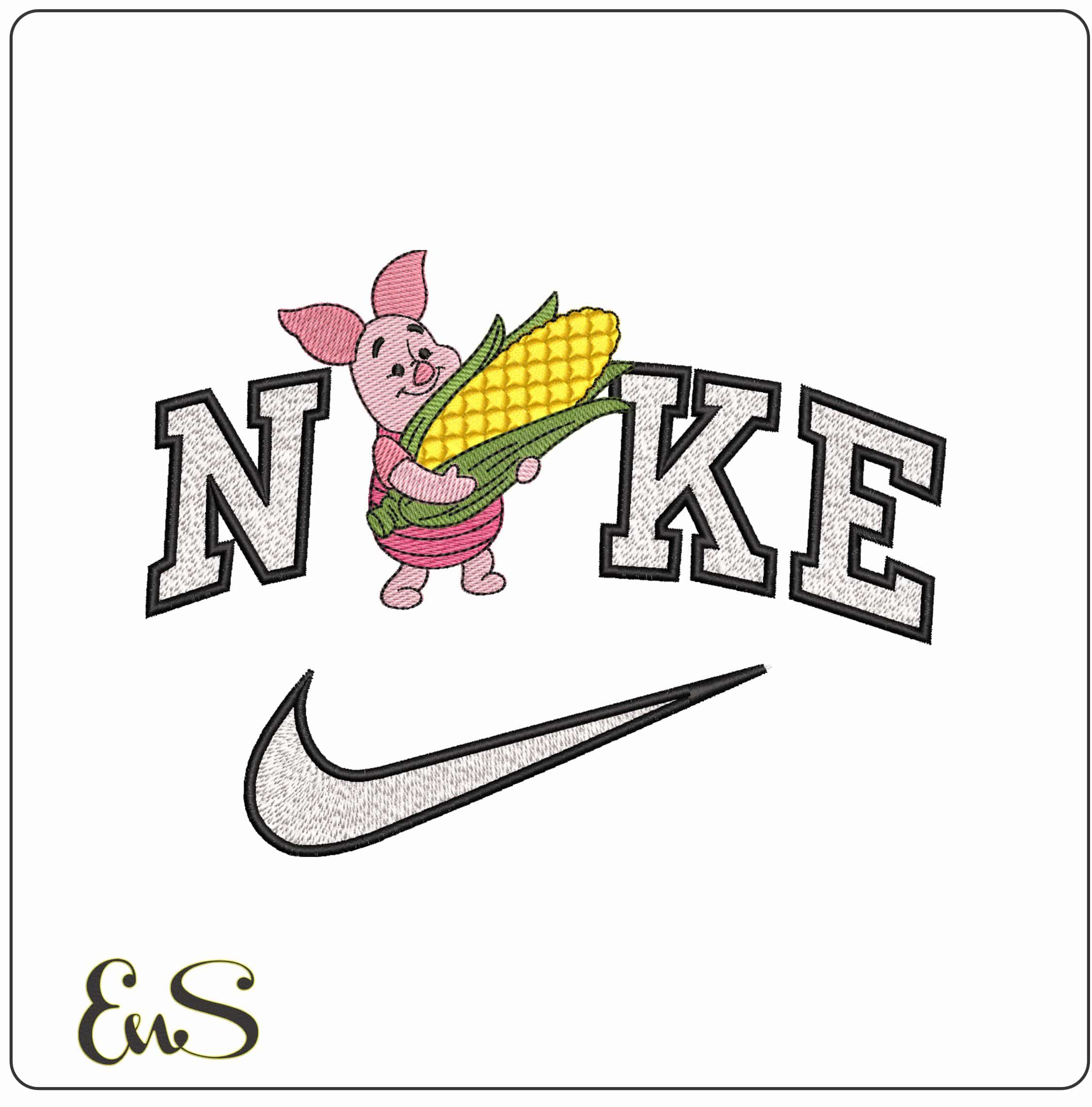 Nike Piglet with Ear of Corn- Elegant embroidery design file - instant download