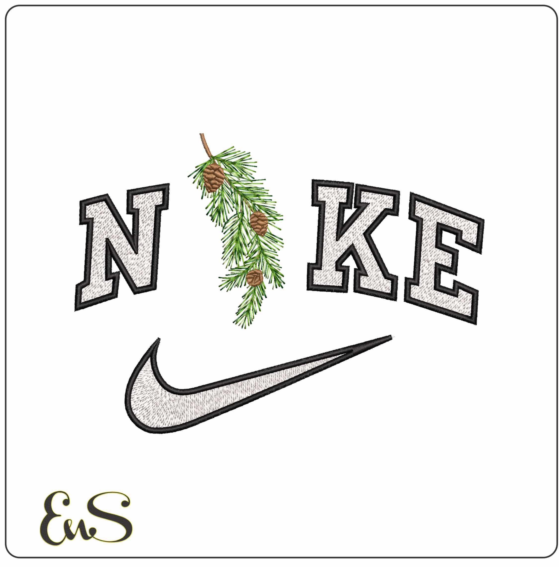 Nike Pine Cones on Twigs- Elegant embroidery design file - instant download