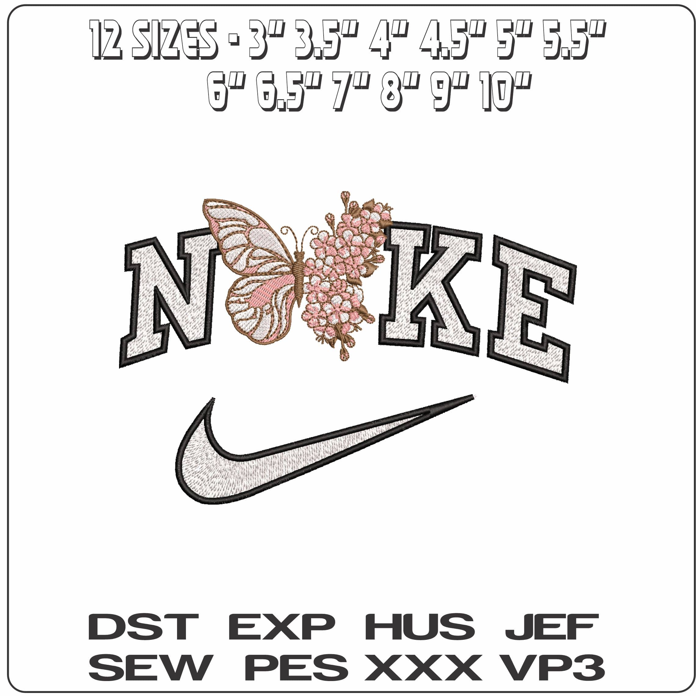 Nike Pink Butterfly with Flower Wing- Elegant embroidery design file - instant download — view 2