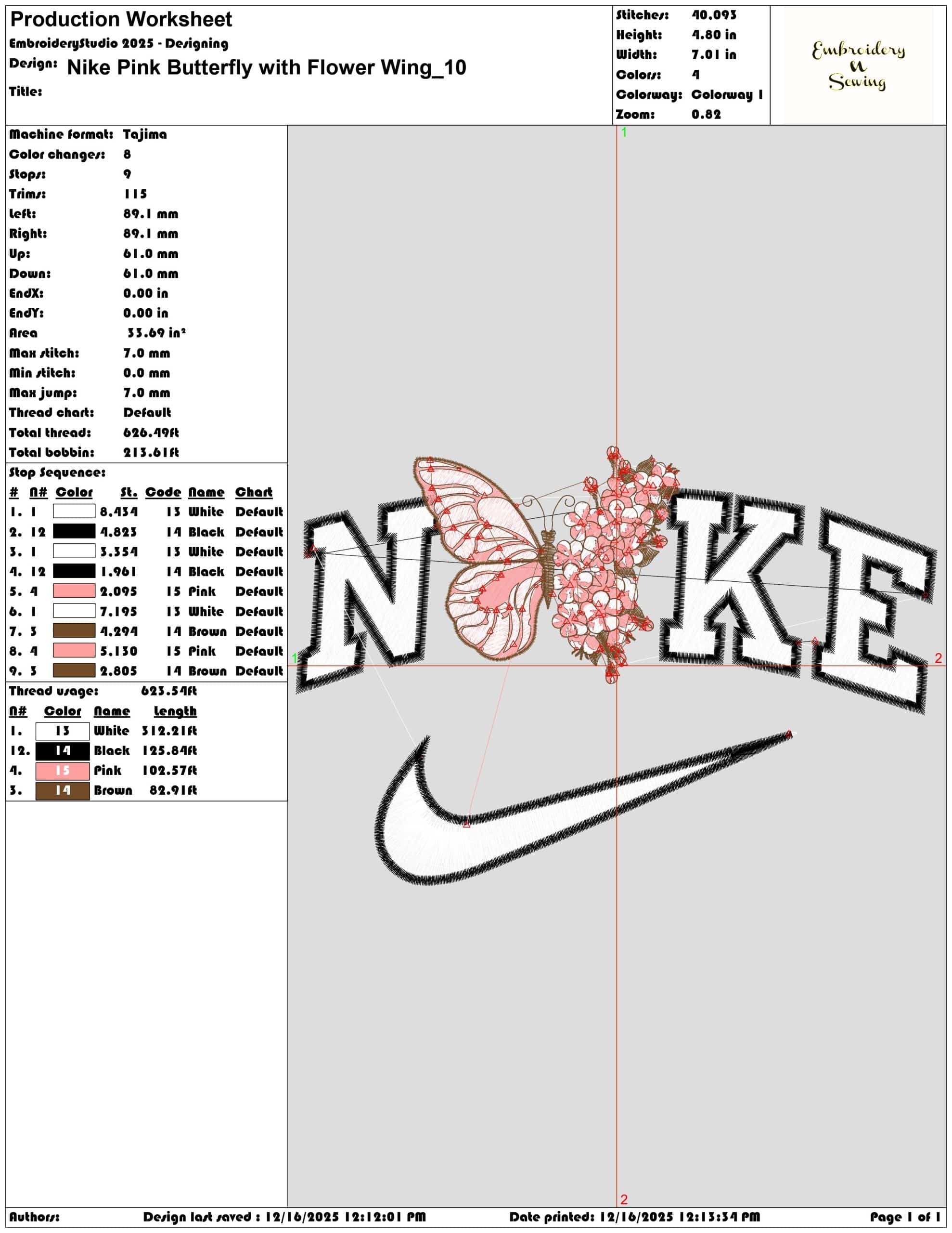 Nike Pink Butterfly with Flower Wing- Elegant embroidery design file - instant download — view 3