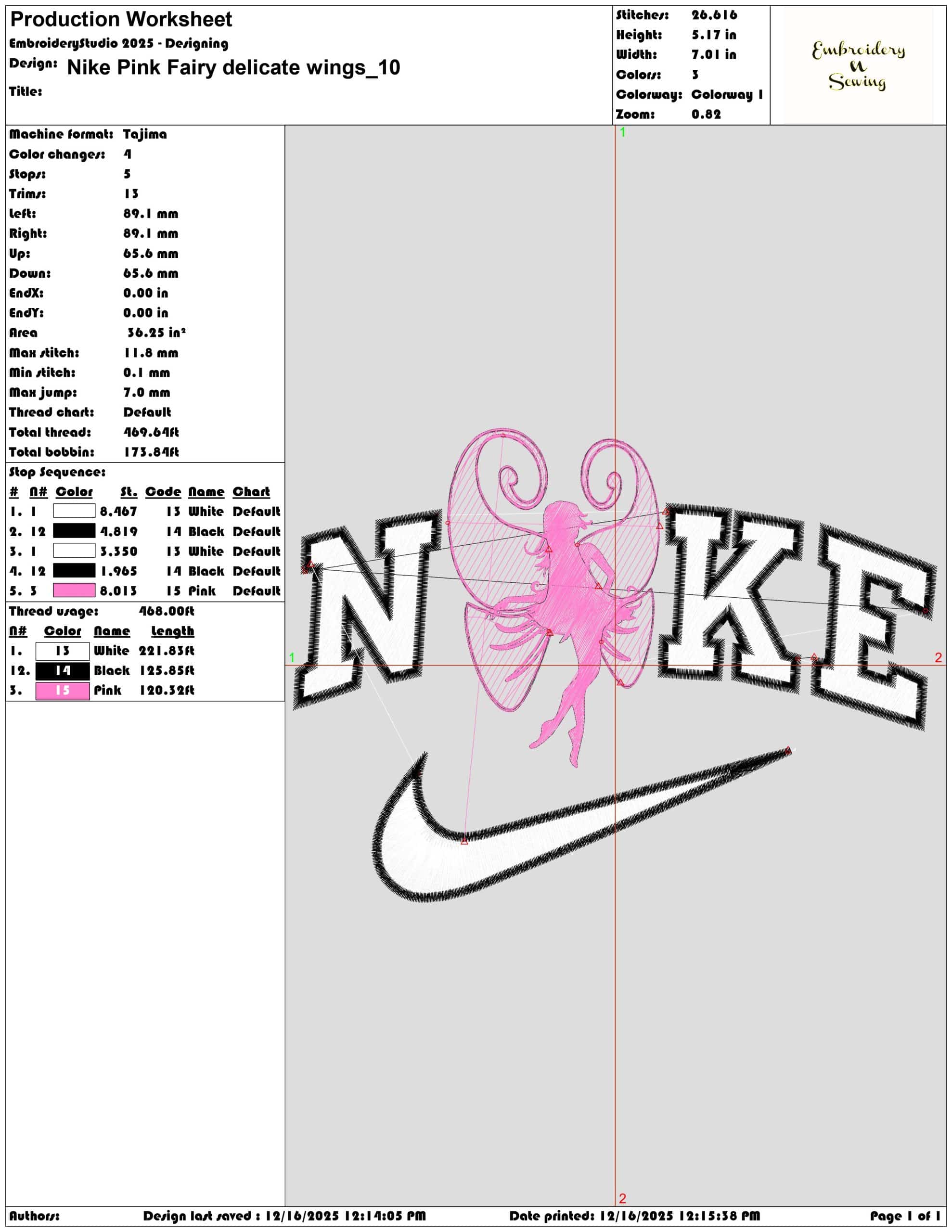 Nike Pink Fairy delicate wings- Elegant embroidery design file - instant download — view 3