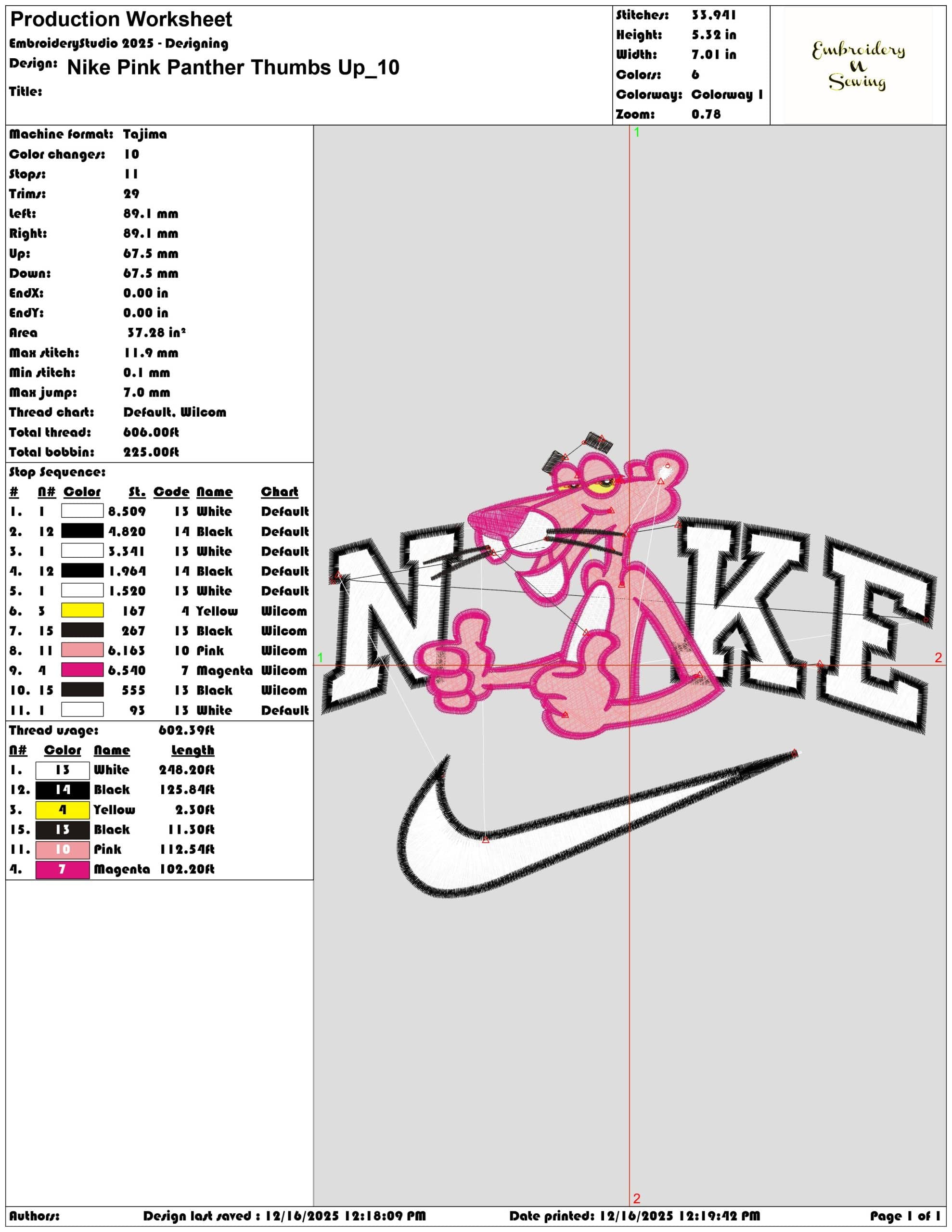 Nike Pink Panther Thumbs Up- Elegant embroidery design file - instant download — view 3