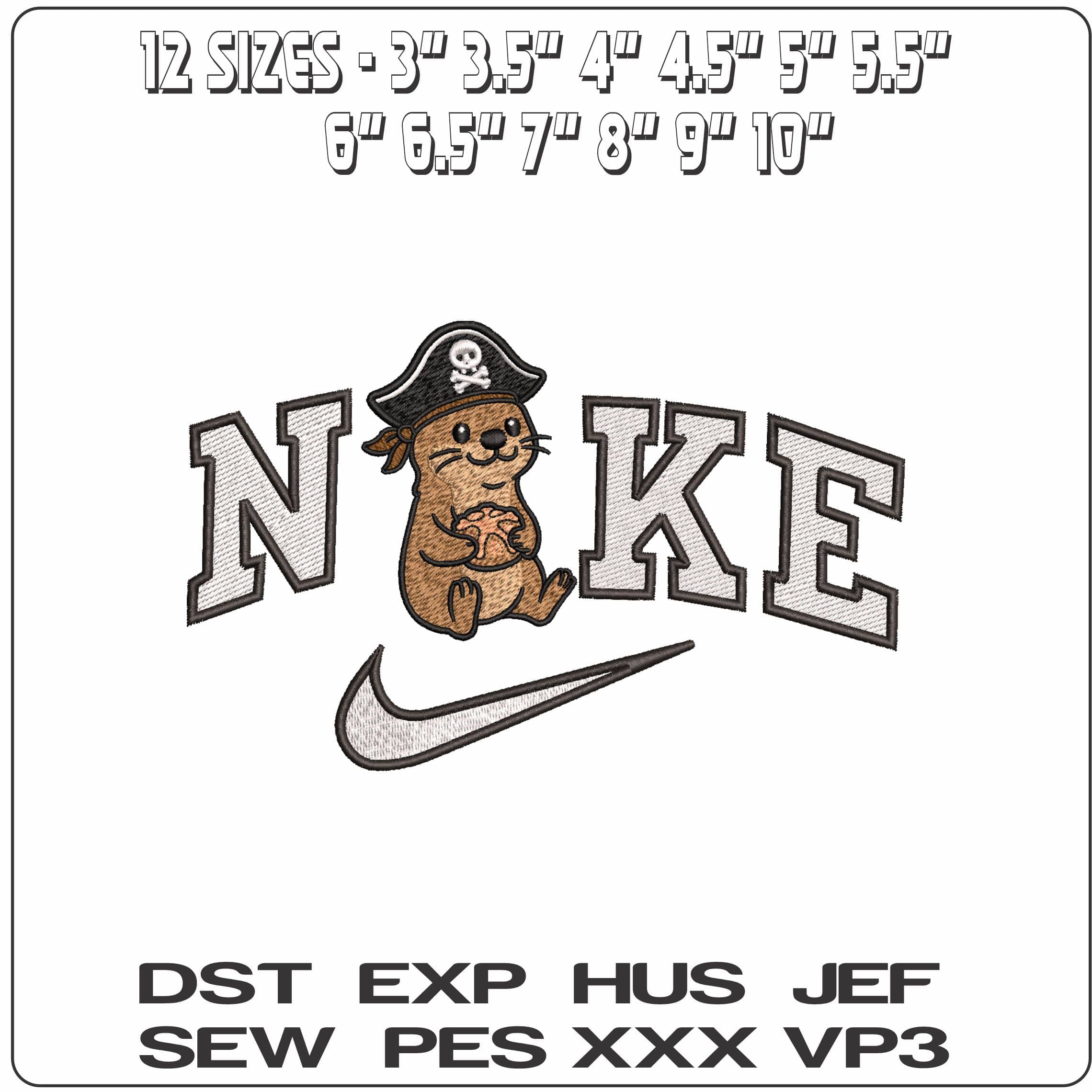 Nike Pirate Beaver with Bread- Elegant embroidery design file - instant download — view 2