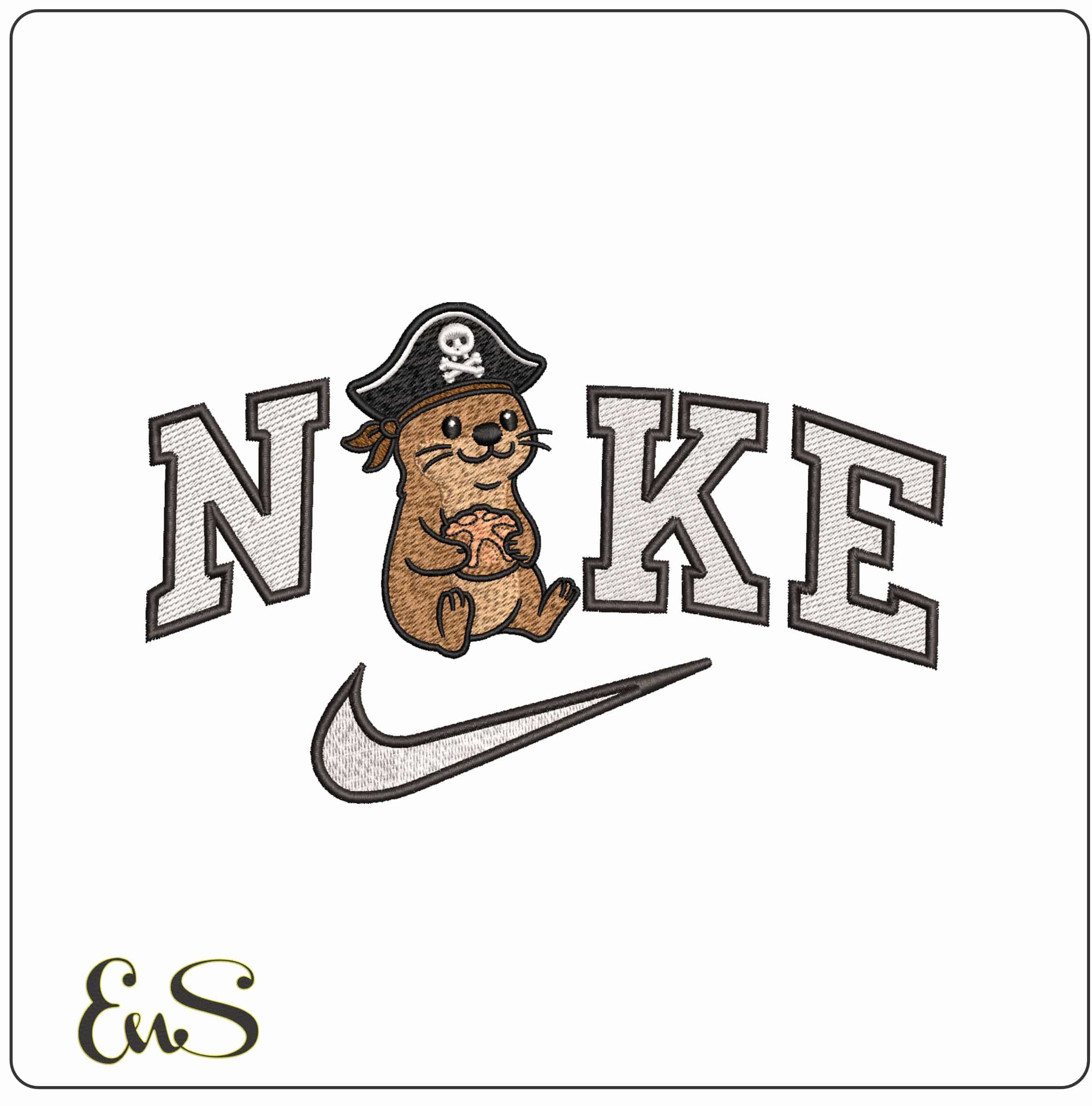 Nike Pirate Beaver with Bread- Elegant embroidery design file - instant download