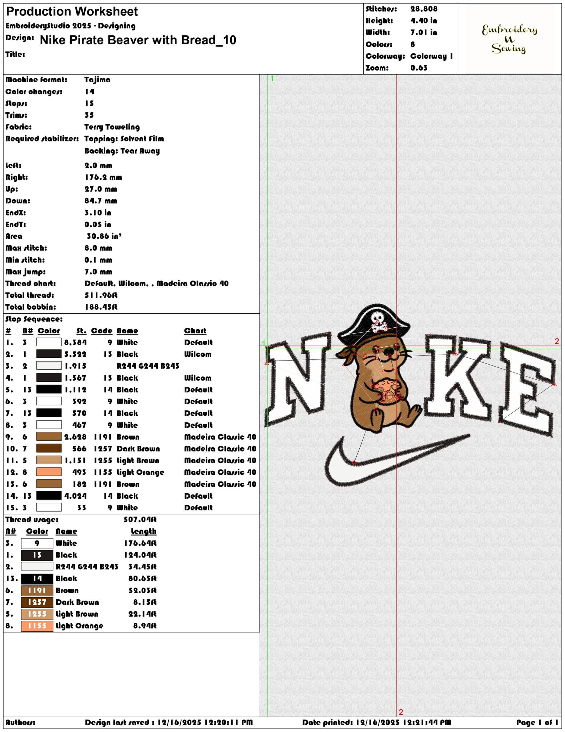 Nike Pirate Beaver with Bread- Elegant embroidery design file - instant download — view 3