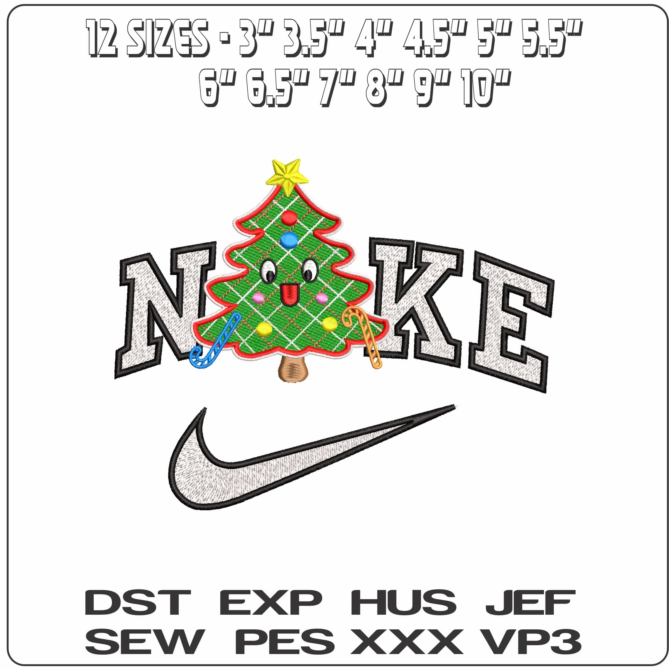 Nike Plaid Christmas Tree with Face- Elegant embroidery design file - instant download — view 2