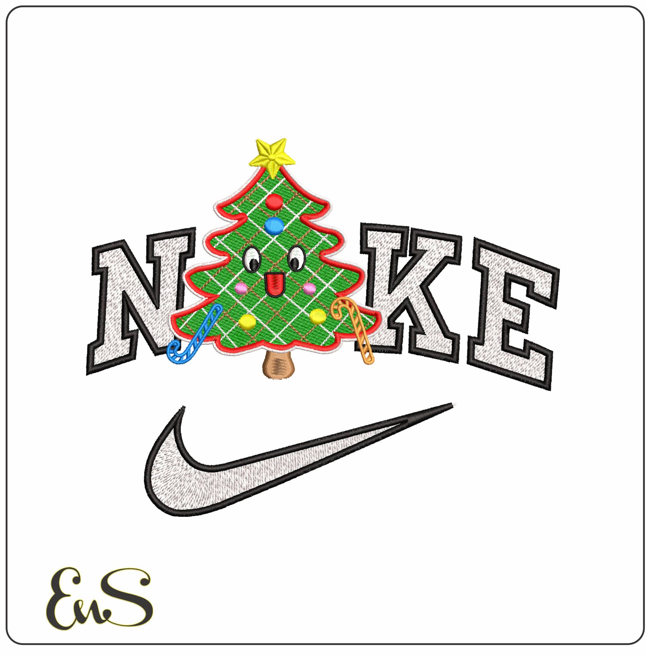 Nike Plaid Christmas Tree with Face- Elegant embroidery design file - instant download