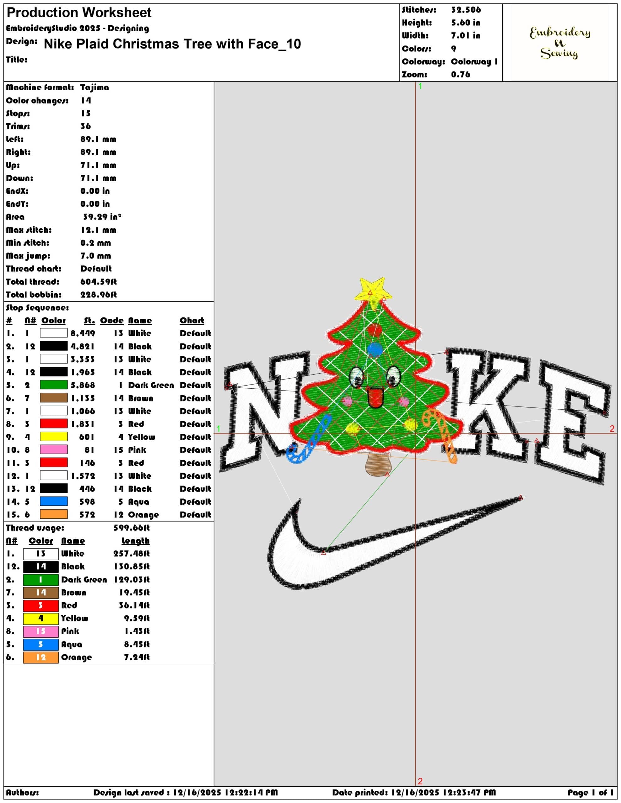 Nike Plaid Christmas Tree with Face- Elegant embroidery design file - instant download — view 3