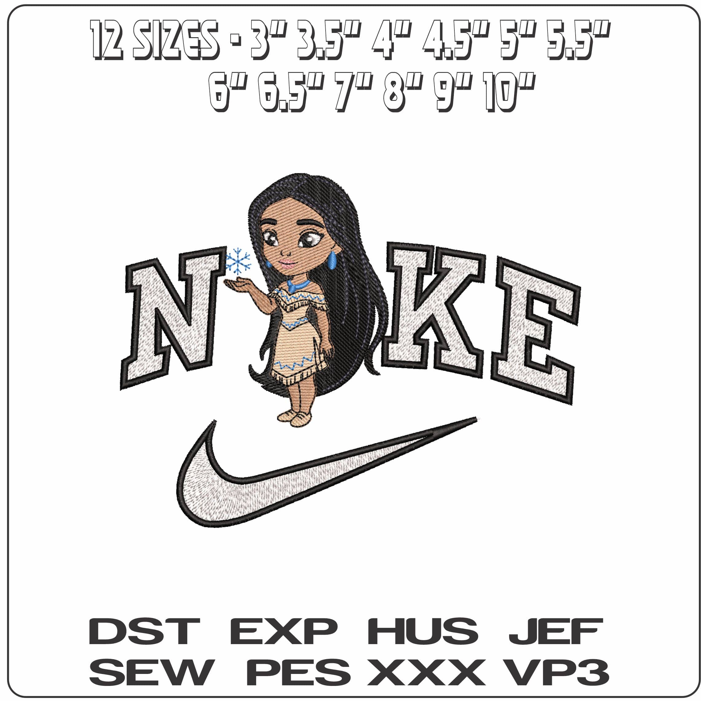 Nike Pocahontas Chibi Disney- Elegant embroidery design file - instant download — view 2