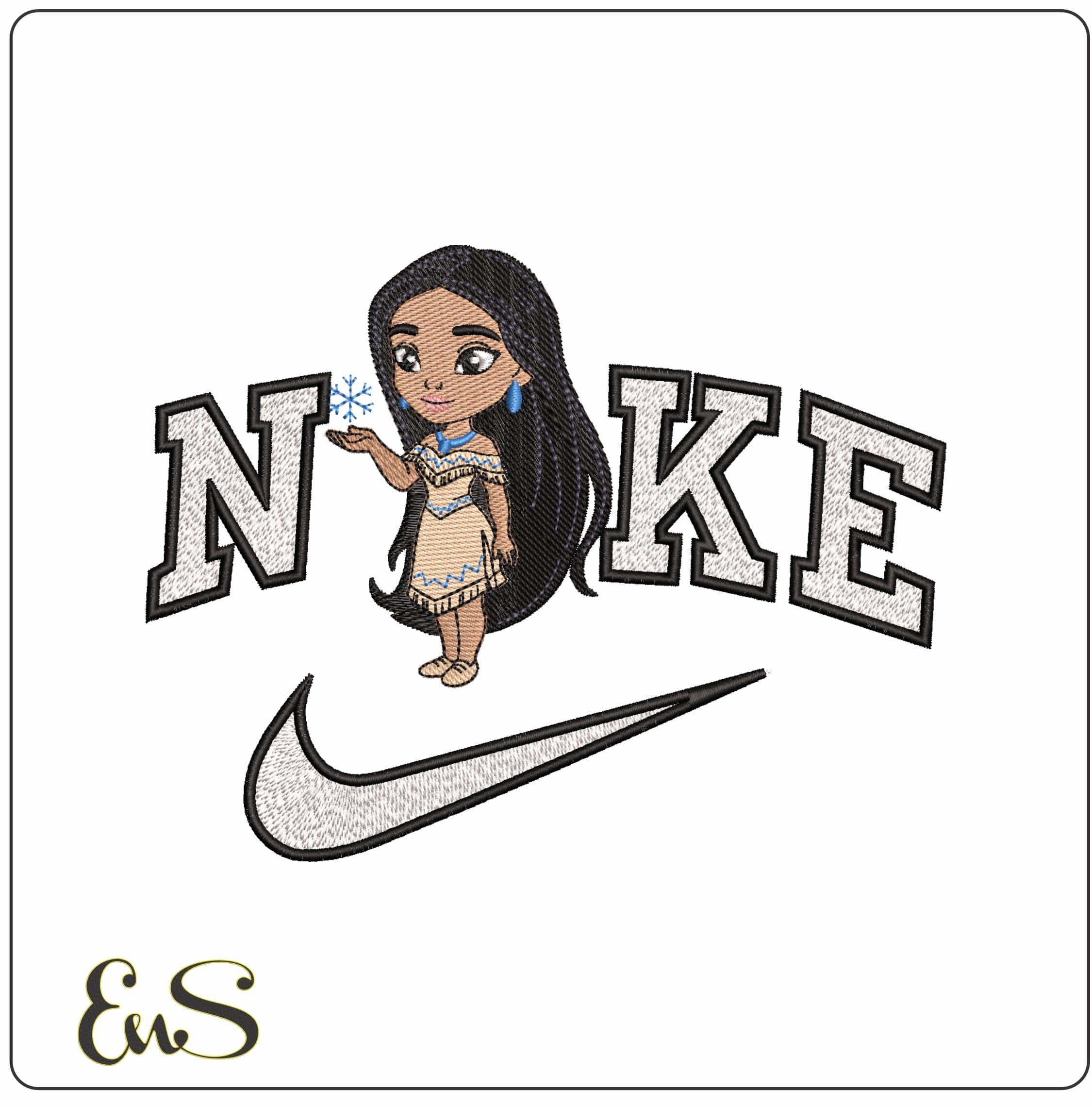 Nike Pocahontas Chibi Disney- Elegant embroidery design file - instant download