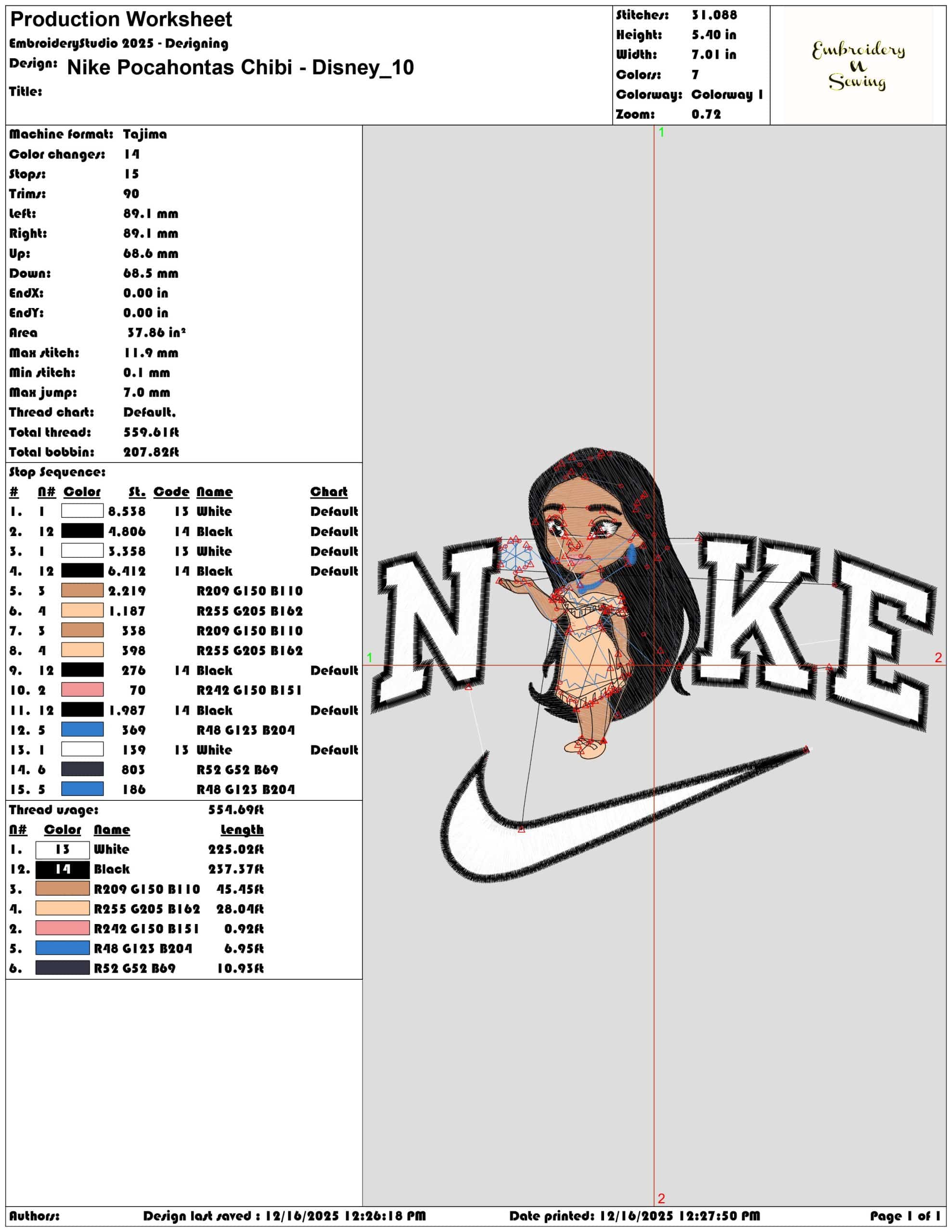 Nike Pocahontas Chibi Disney- Elegant embroidery design file - instant download — view 3