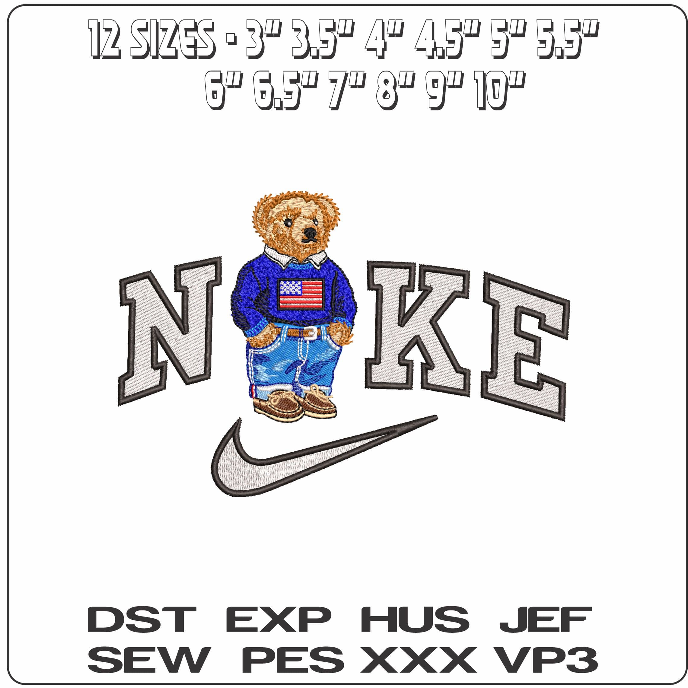 Nike Polo Bear Ralph Laurent- Elegant embroidery design file - instant download — view 2