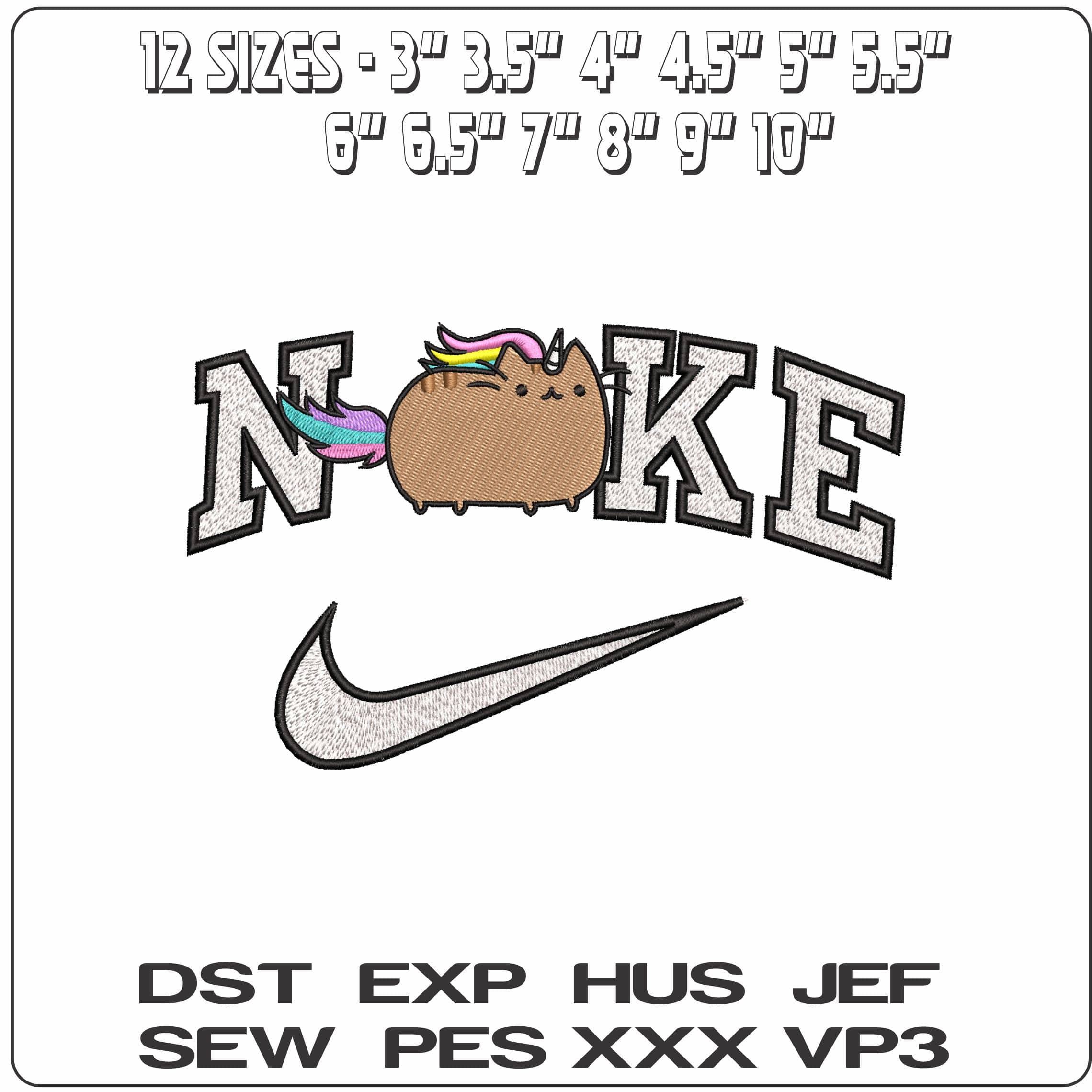 Nike Pusheenicorn Pusheen the Cat- Elegant embroidery design file - instant download — view 2