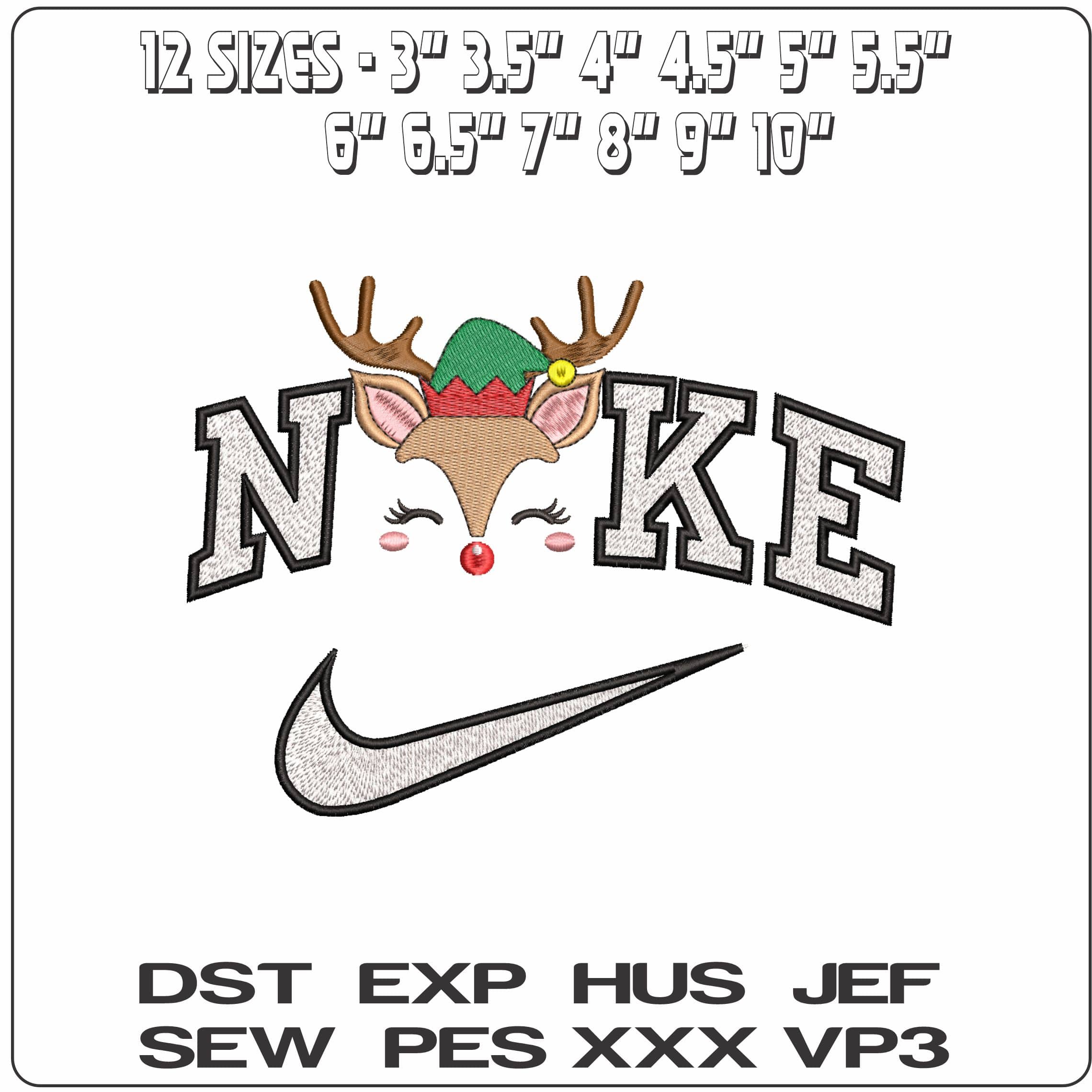 Nike Reindeer Face with Elf Hat- Elegant embroidery design file - instant download — view 2