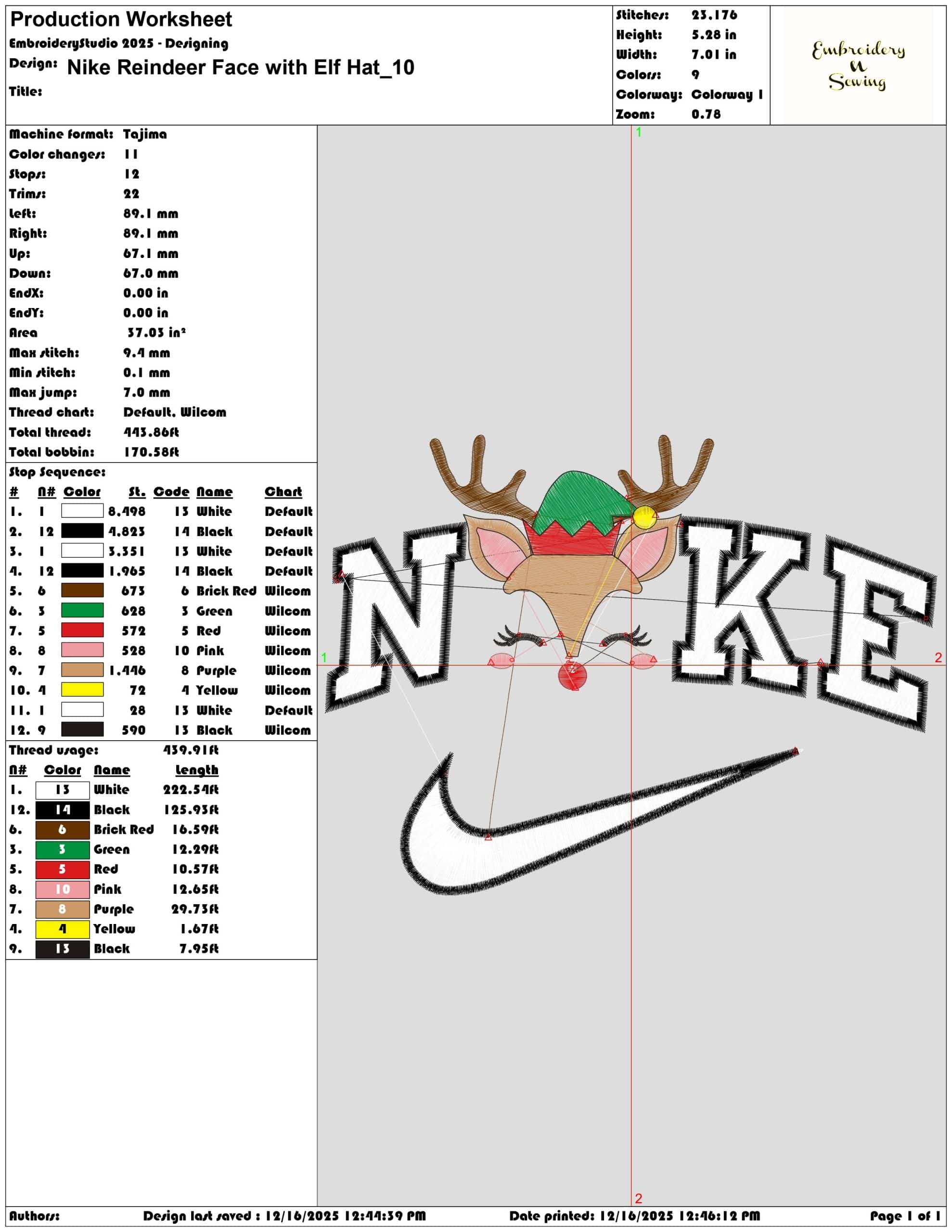 Nike Reindeer Face with Elf Hat- Elegant embroidery design file - instant download — view 3
