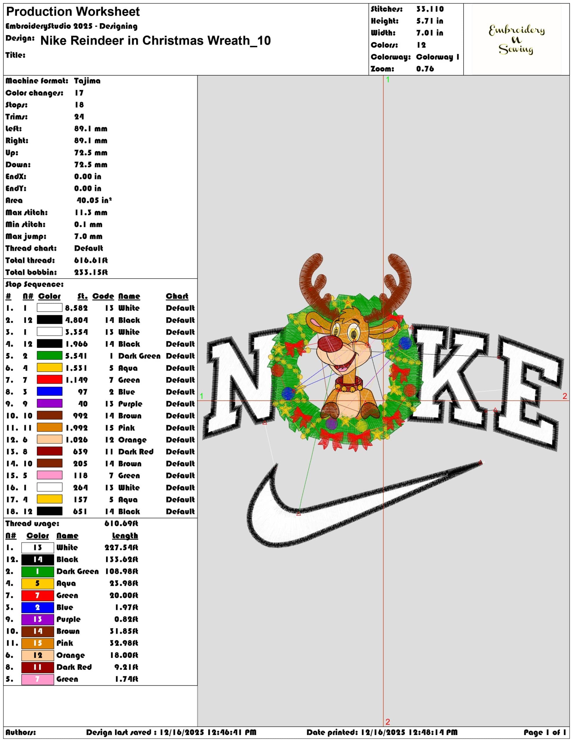 Nike Reindeer in Christmas Wreath- Elegant embroidery design file - instant download — view 3
