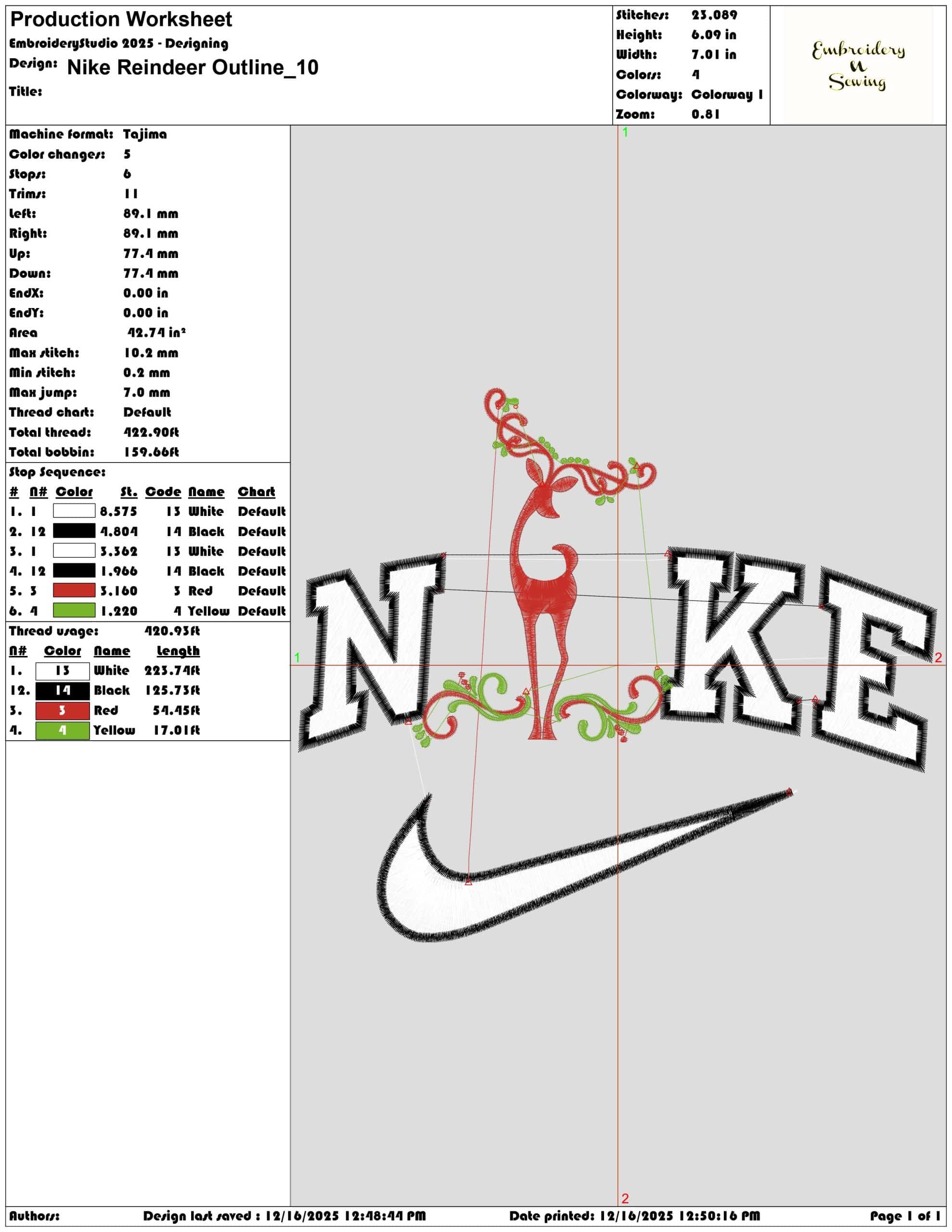Nike Reindeer Outline- Elegant embroidery design file - instant download — view 3