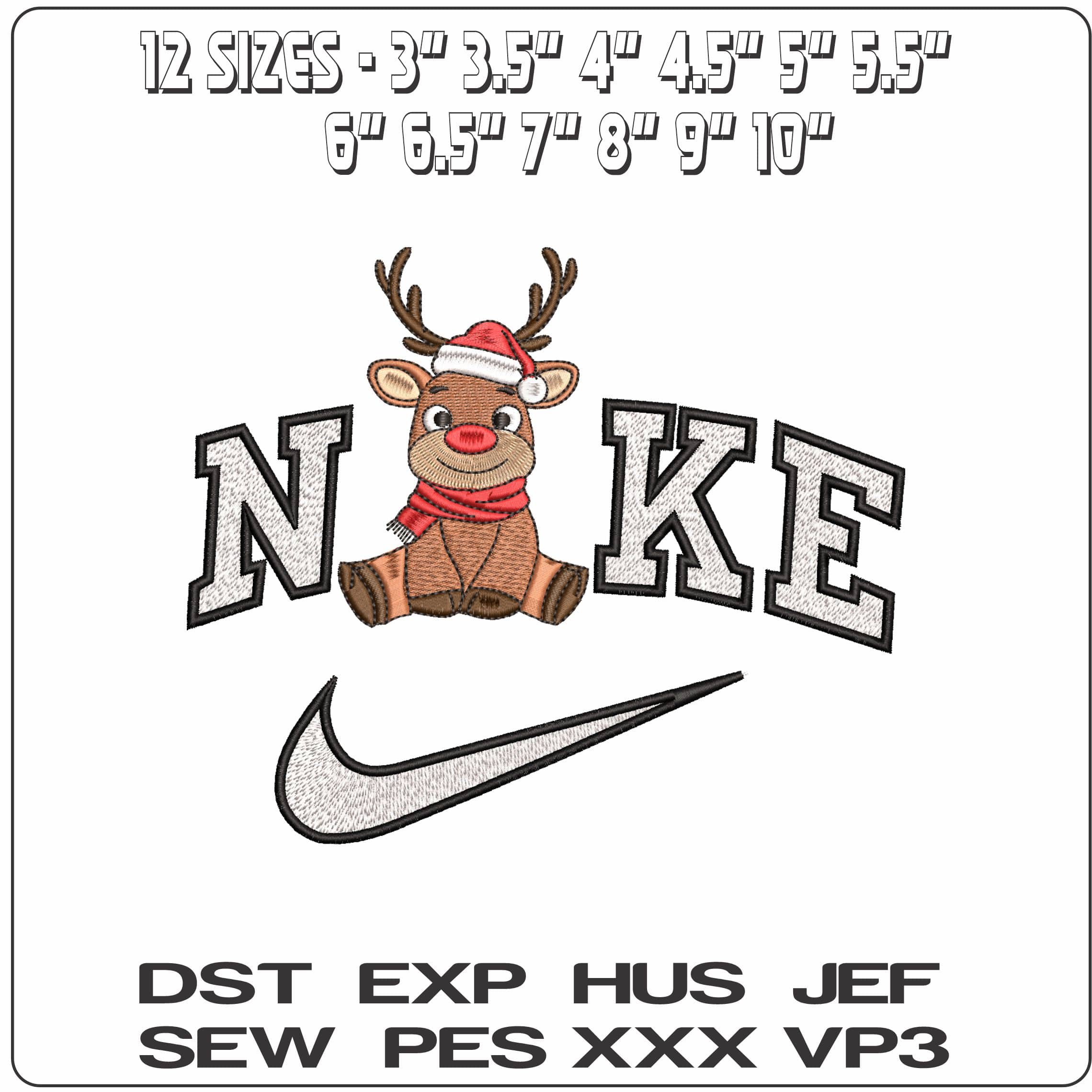 Nike Reindeer with Hat and Scarf- Elegant embroidery design file - instant download — view 2
