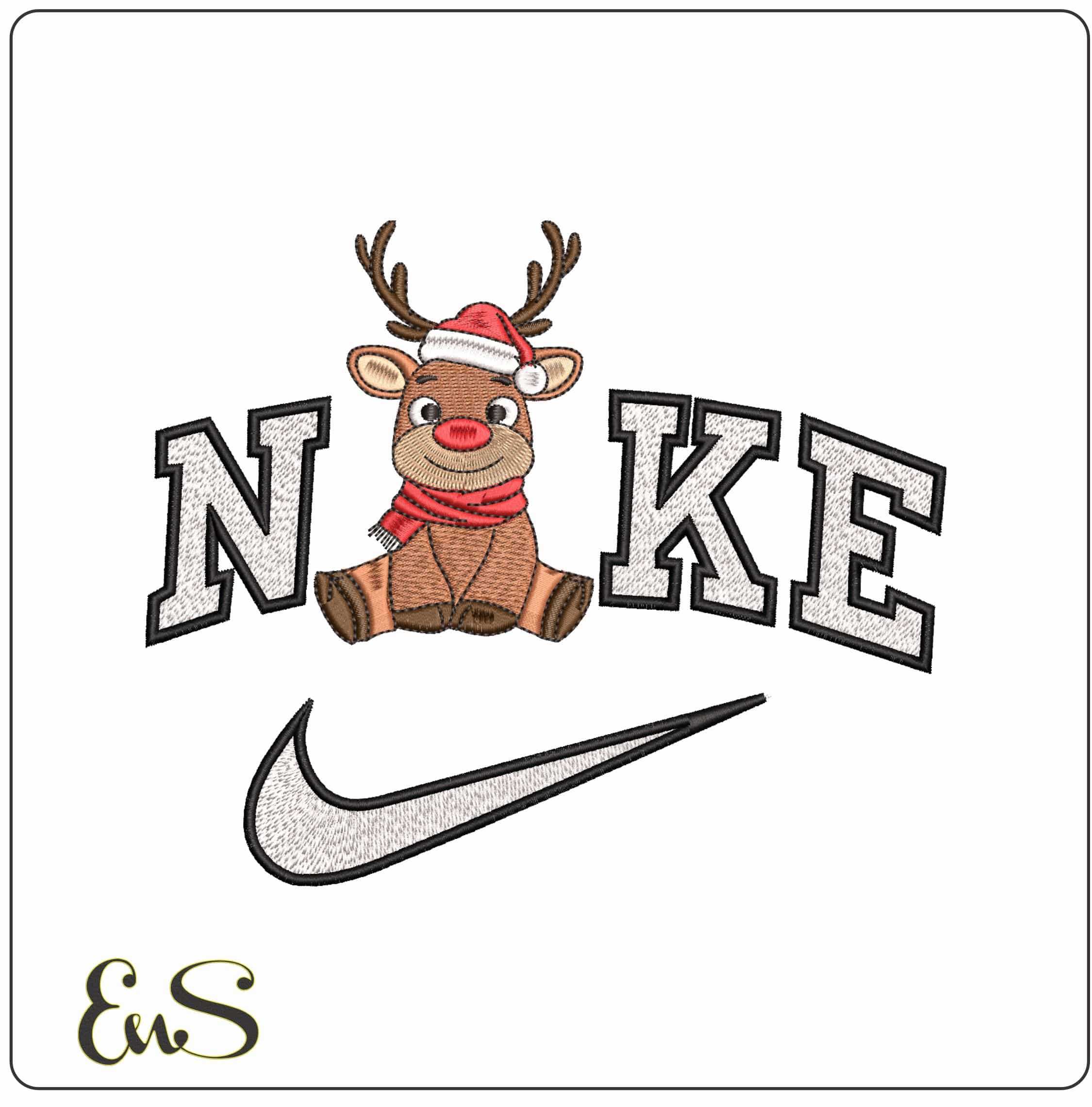 Nike Reindeer with Hat and Scarf- Elegant embroidery design file - instant download