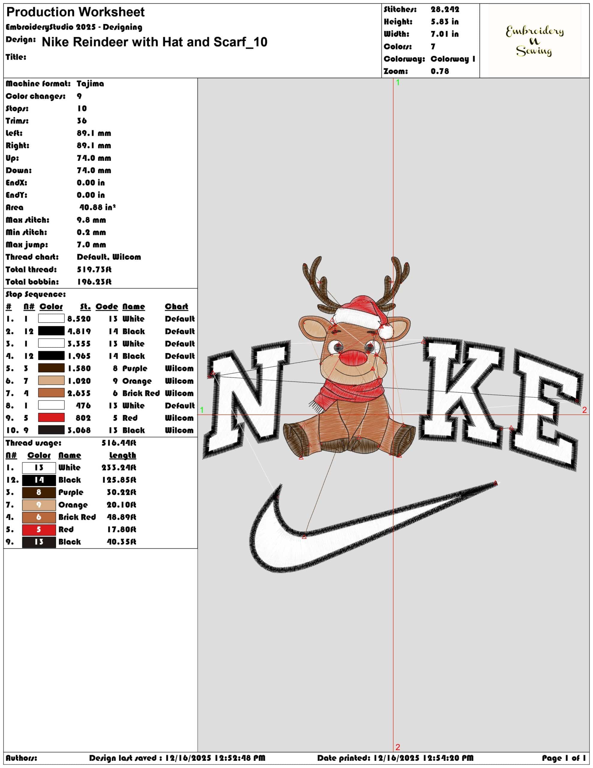 Nike Reindeer with Hat and Scarf- Elegant embroidery design file - instant download — view 3