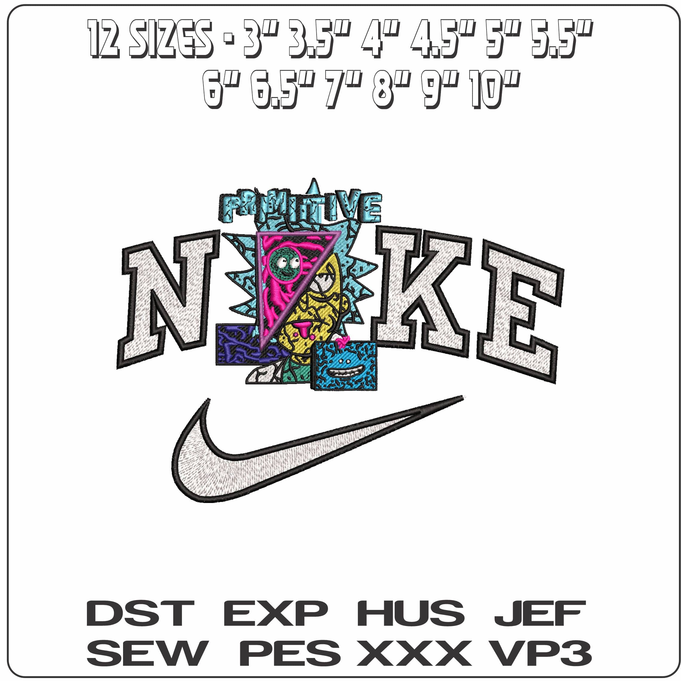 Nike Ricky and Morty Primitive- Elegant embroidery design file - instant download — view 2