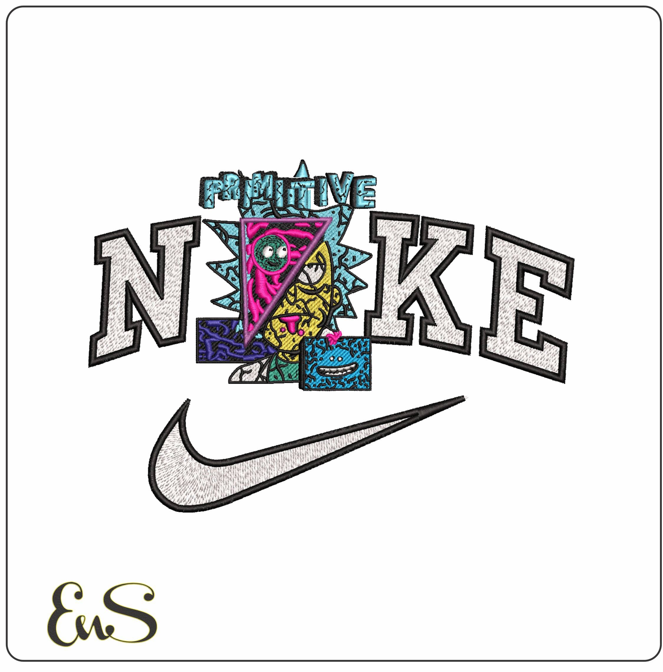 Nike Ricky and Morty Primitive- Elegant embroidery design file - instant download