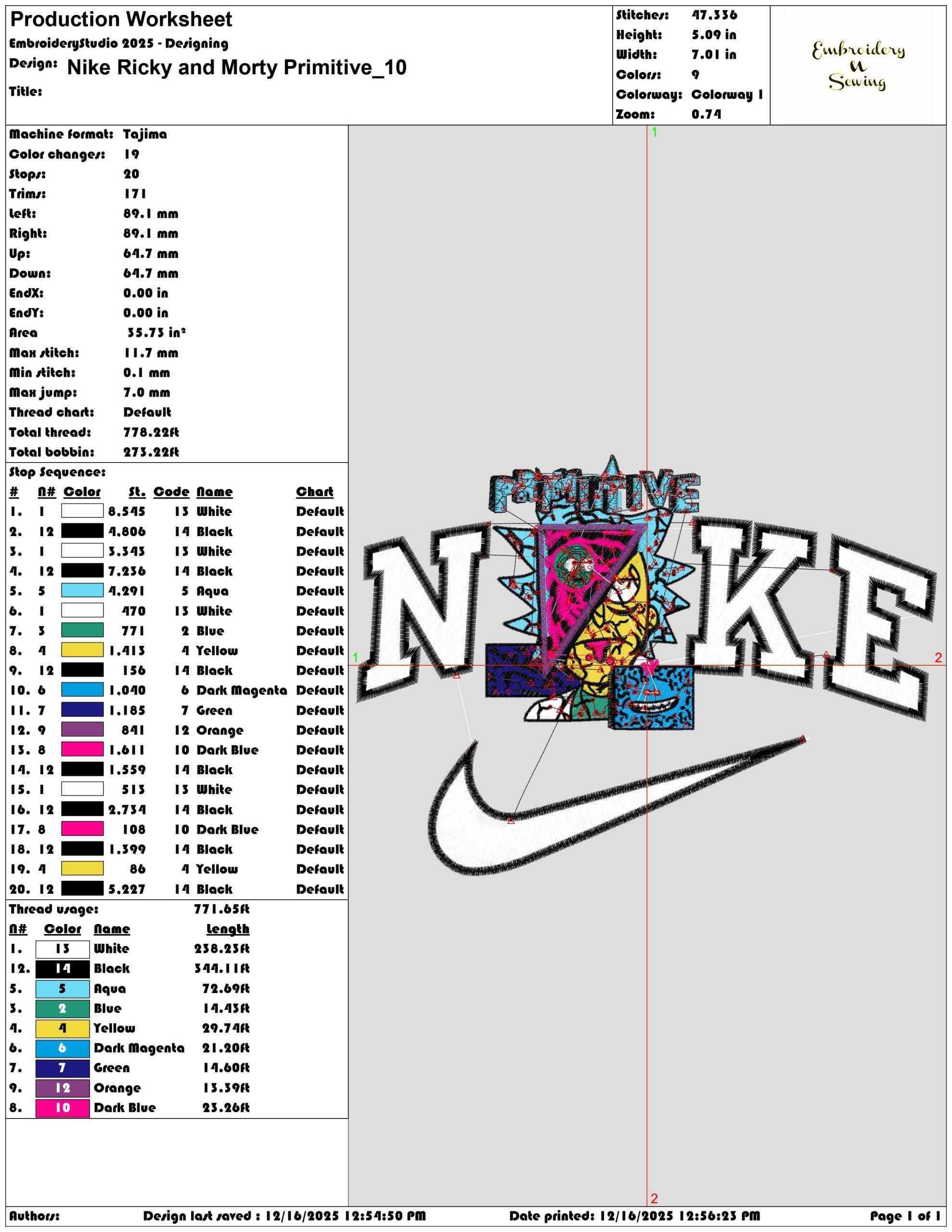 Nike Ricky and Morty Primitive- Elegant embroidery design file - instant download — view 3