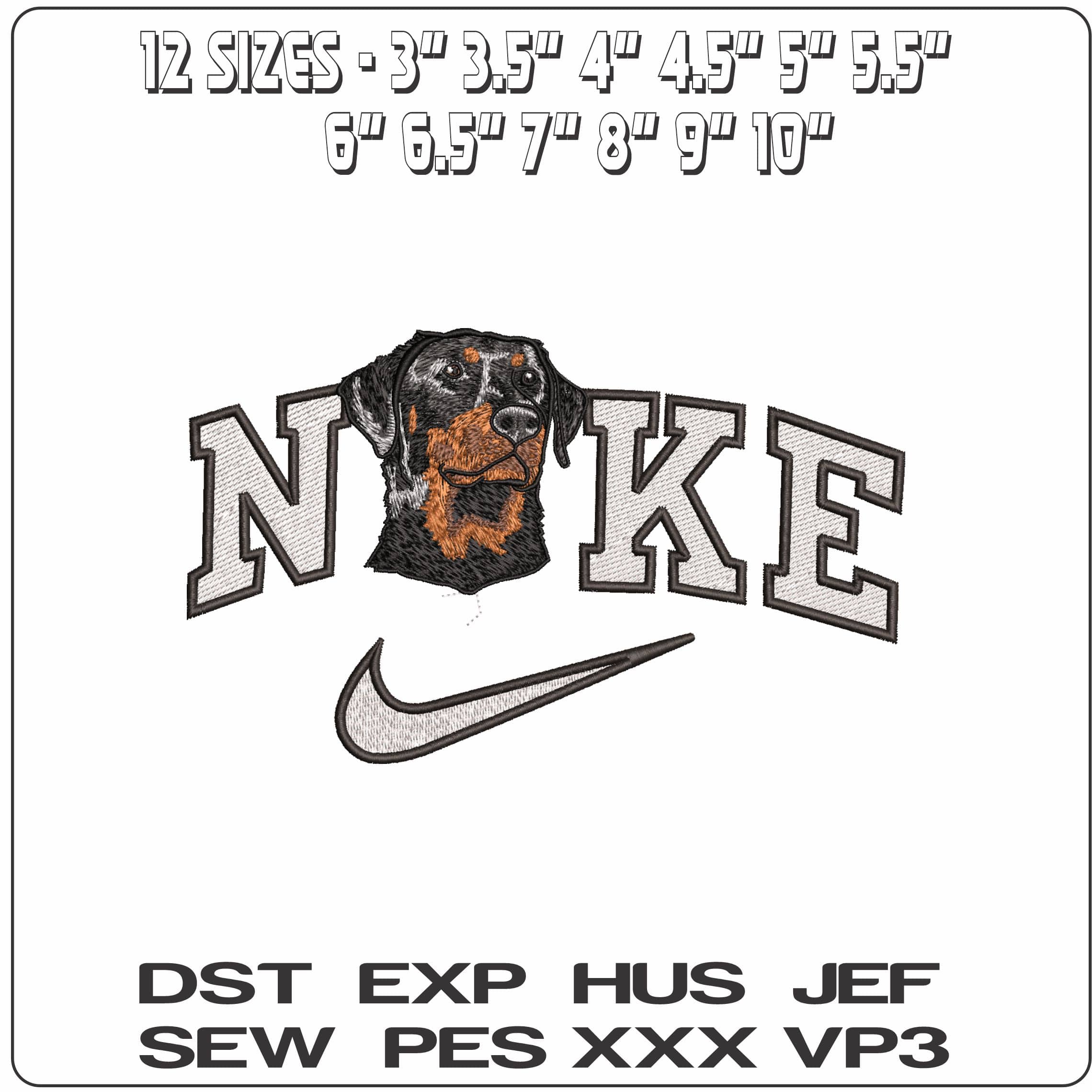 Nike Rotweiler dog head- Elegant embroidery design file - instant download — view 2