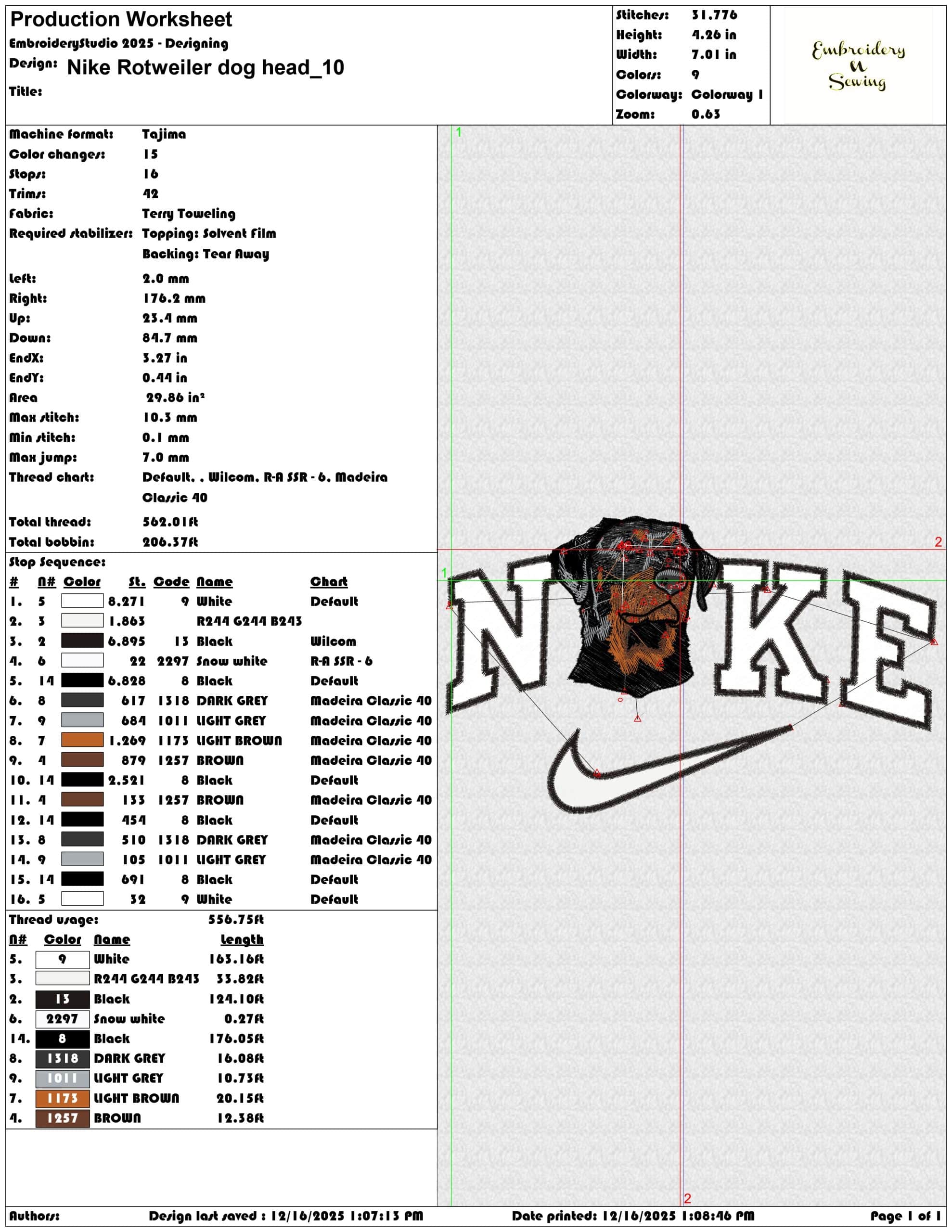 Nike Rotweiler dog head- Elegant embroidery design file - instant download — view 3